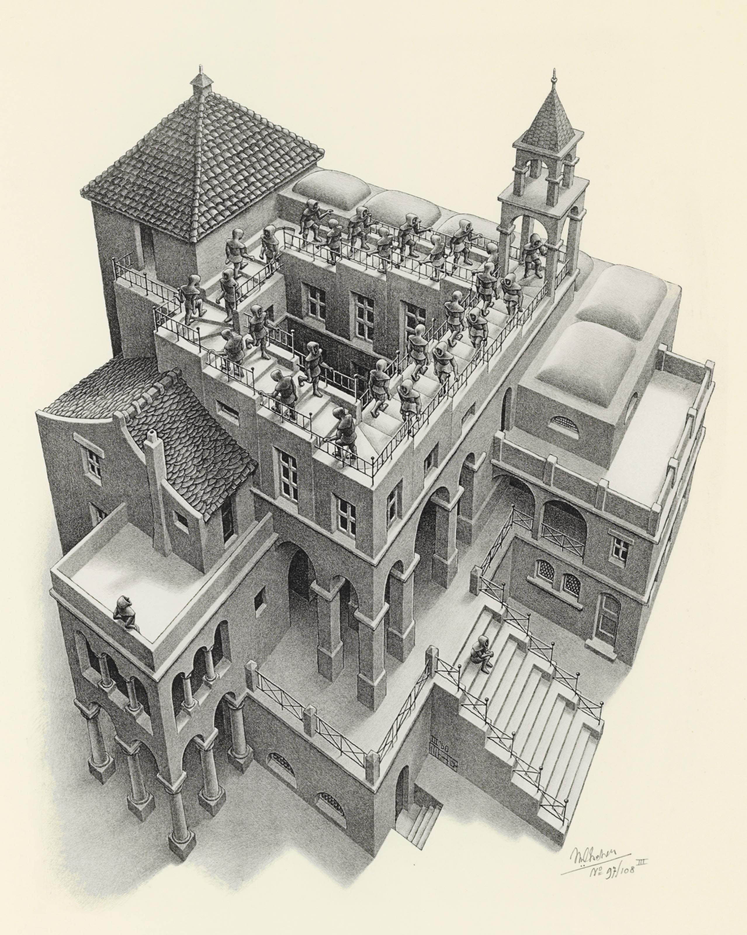 MAURITS CORNELIS ESCHER , Ascending and Descending (B. 435