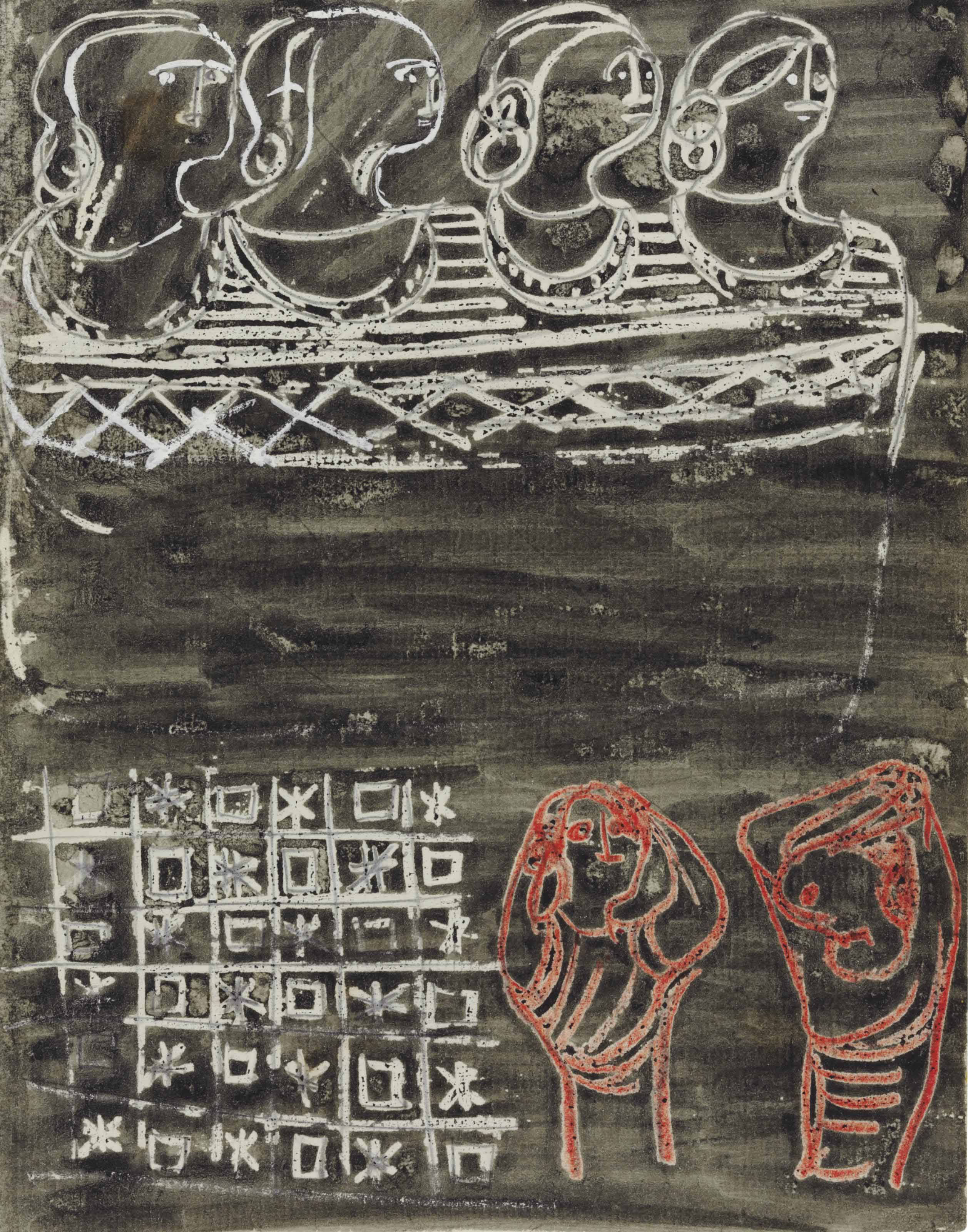 Henry Moore (1898-1986) , Textile Design for 'Four Heads, Half