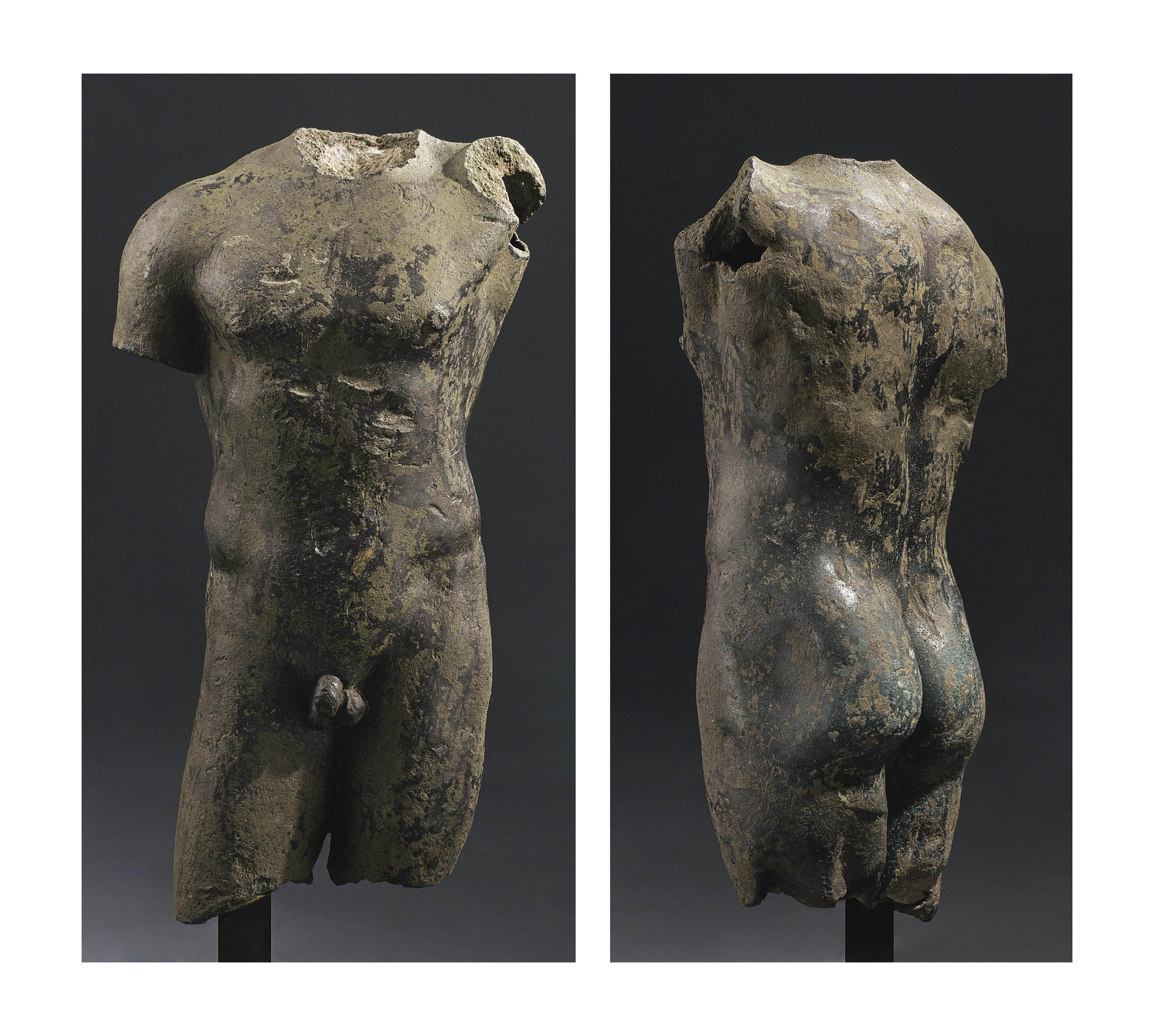 A GREEK BRONZE MALE TORSO , CLASSICAL PERIOD, CIRCA 4TH CENTURY B.C