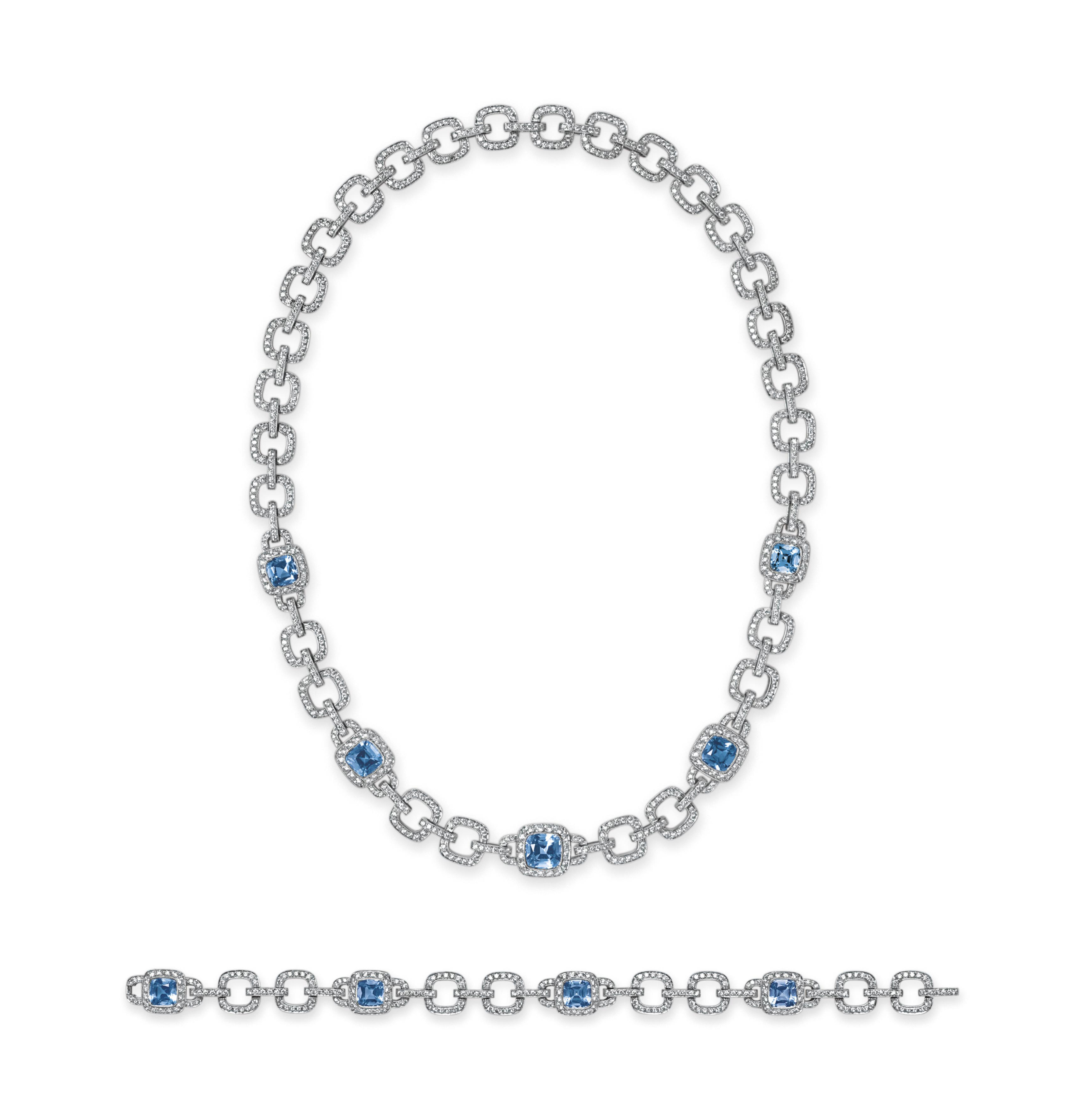 A SET OF AQUAMARINE AND DIAMOND JEWELRY, BY TIFFANY & CO.