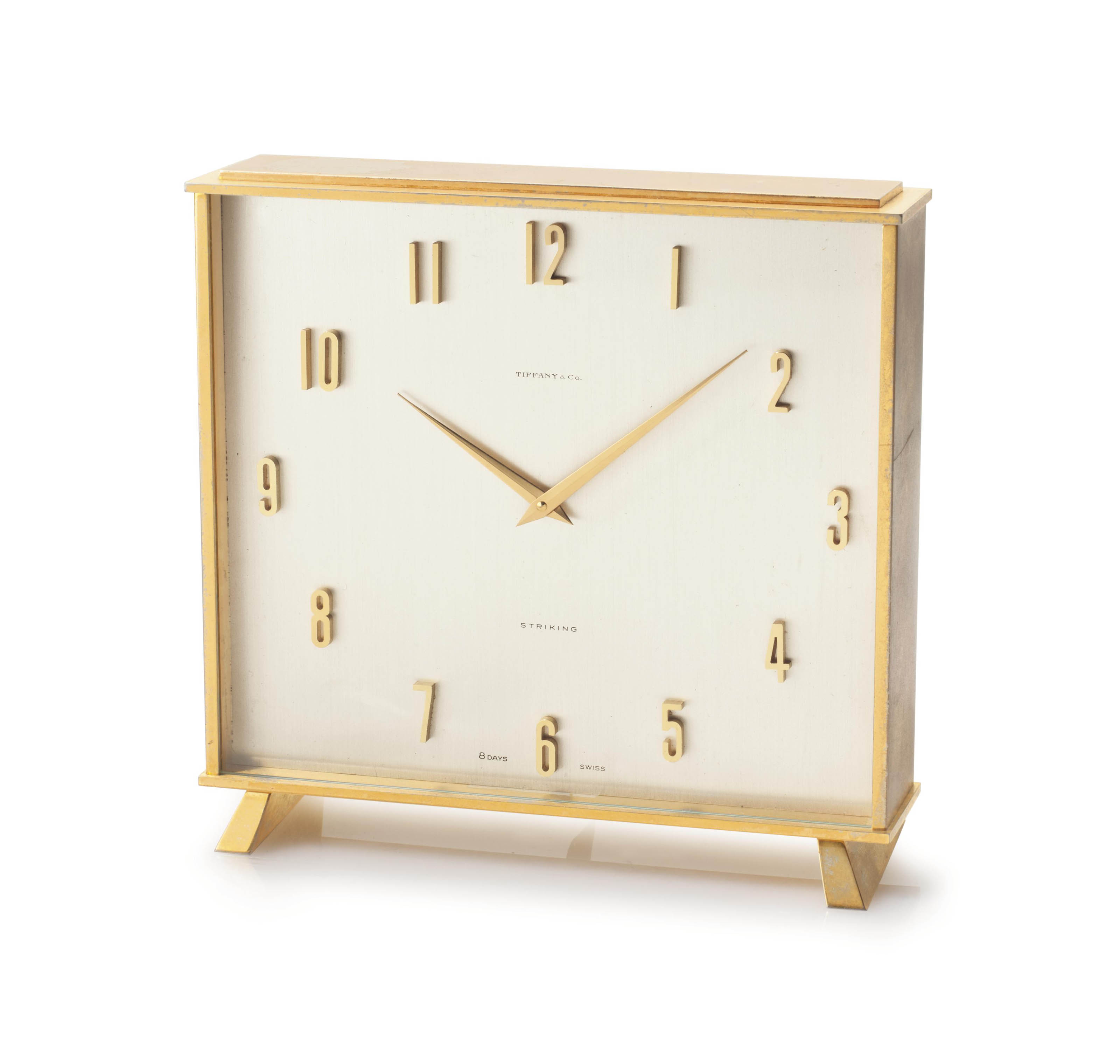 Tiffany & Co. A Fine Gilt Brass Striking 8Day Table Clock , SIGNED