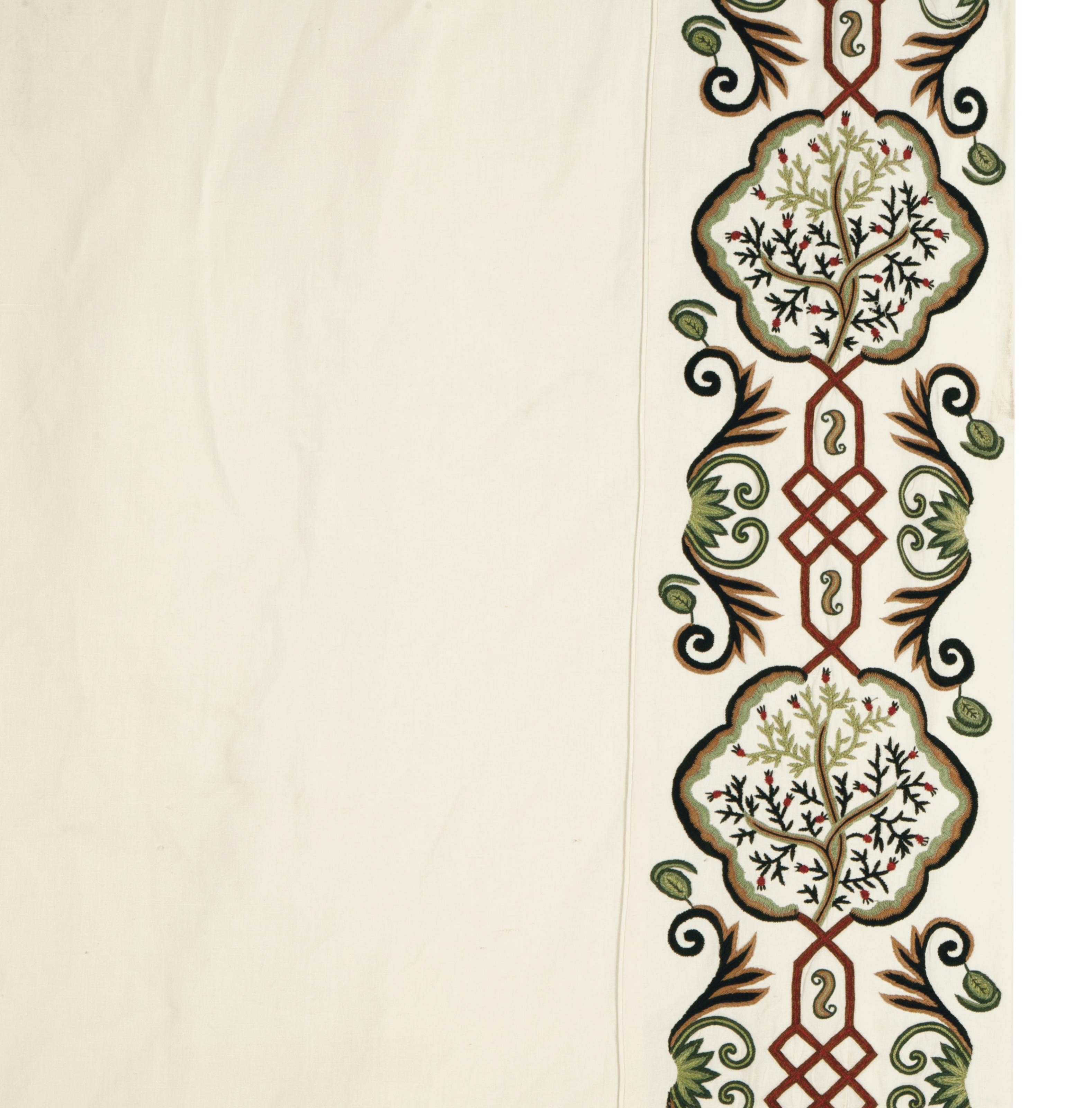 Seven Pairs Of Crewelwork Embroidered Drapery Panels Modern