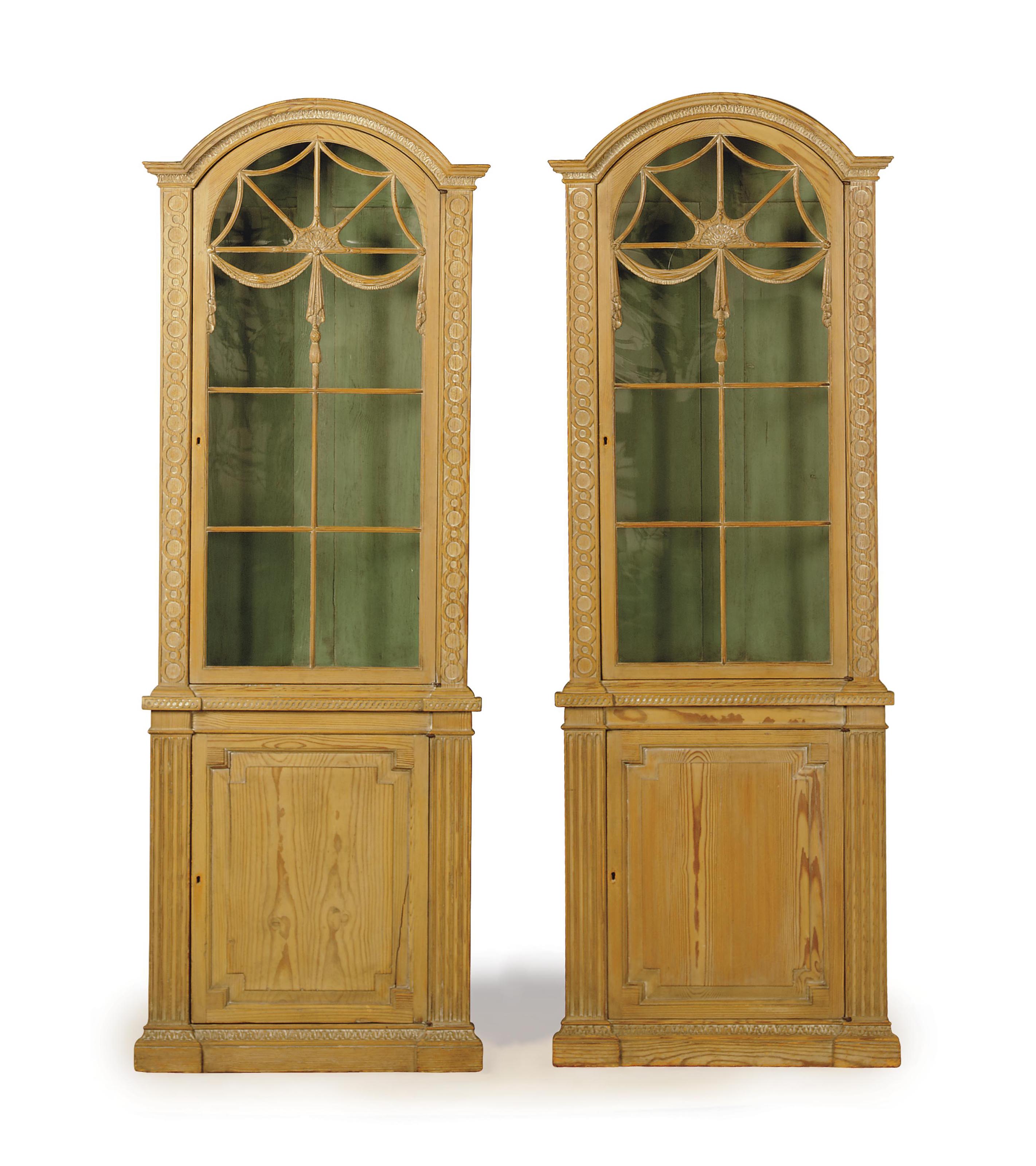 A Pair Of English Pine Corner Bookcase Cabinets First Half 20th Century Previously Decorated Furniture Lighting Bookcases Shelves Christie S