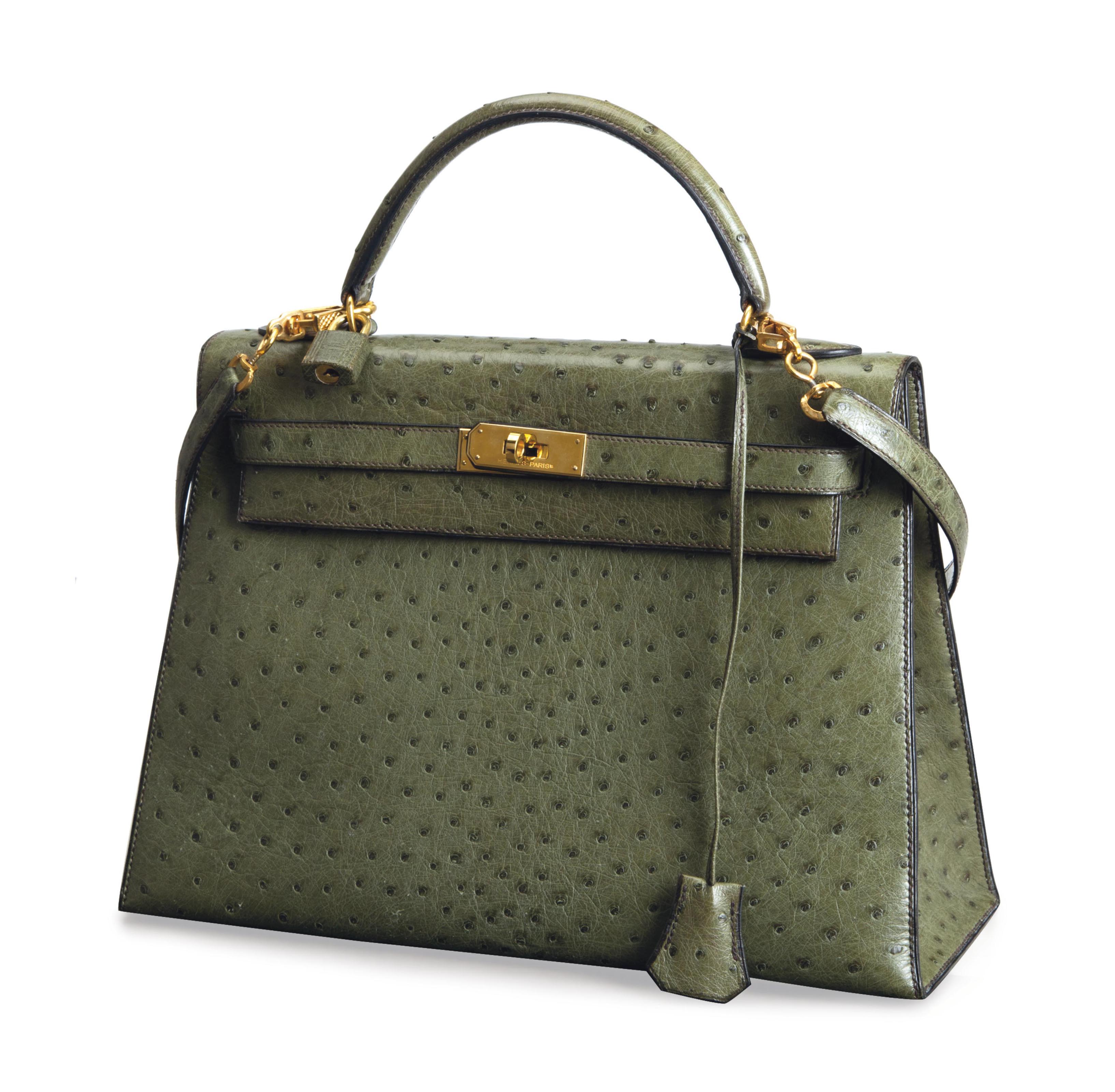A GREEN OSTRICH KELLY BAG HERMES CIRCA 1990 Christie s