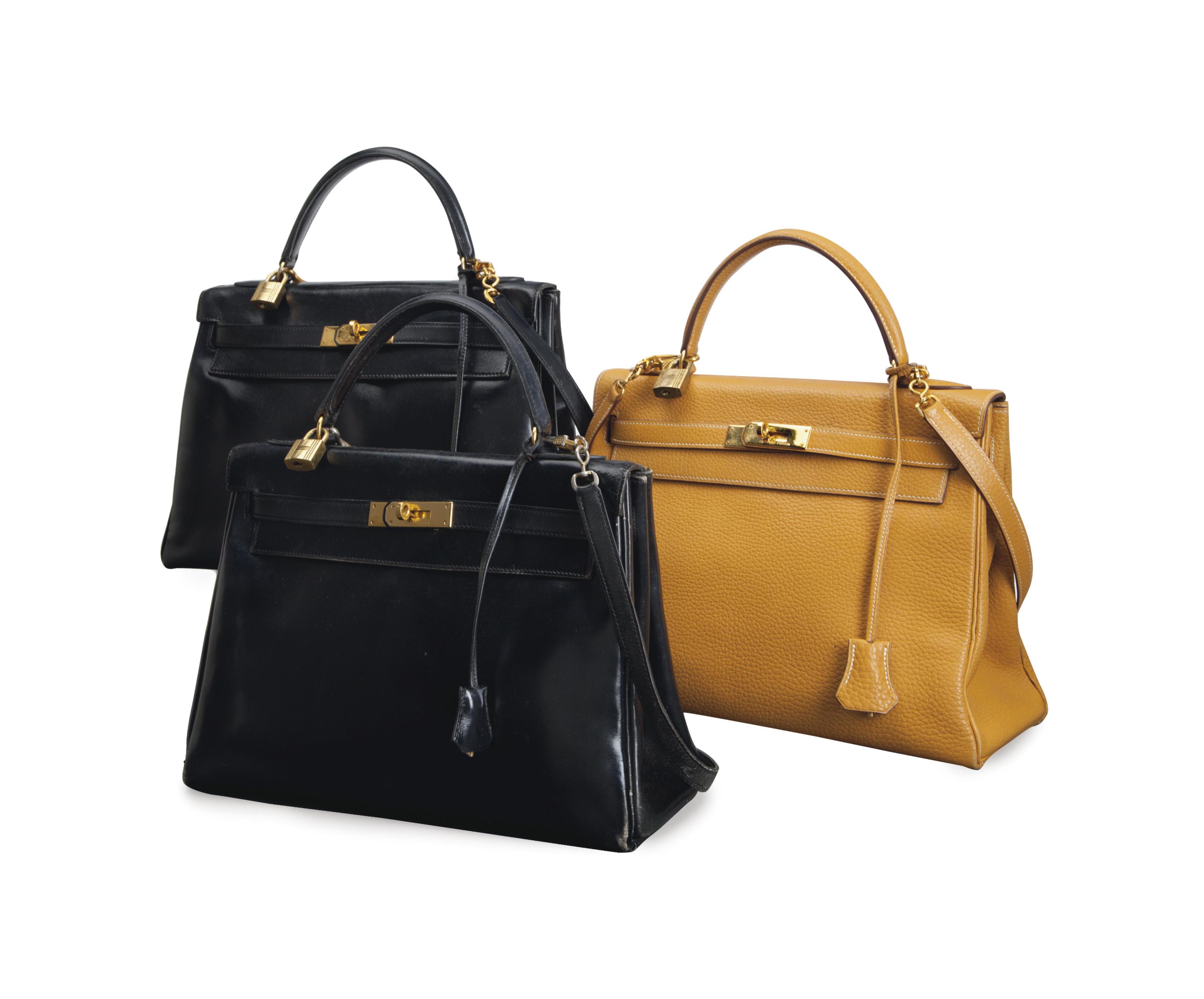 THREE LEATHER 'KELLY' BAGS,