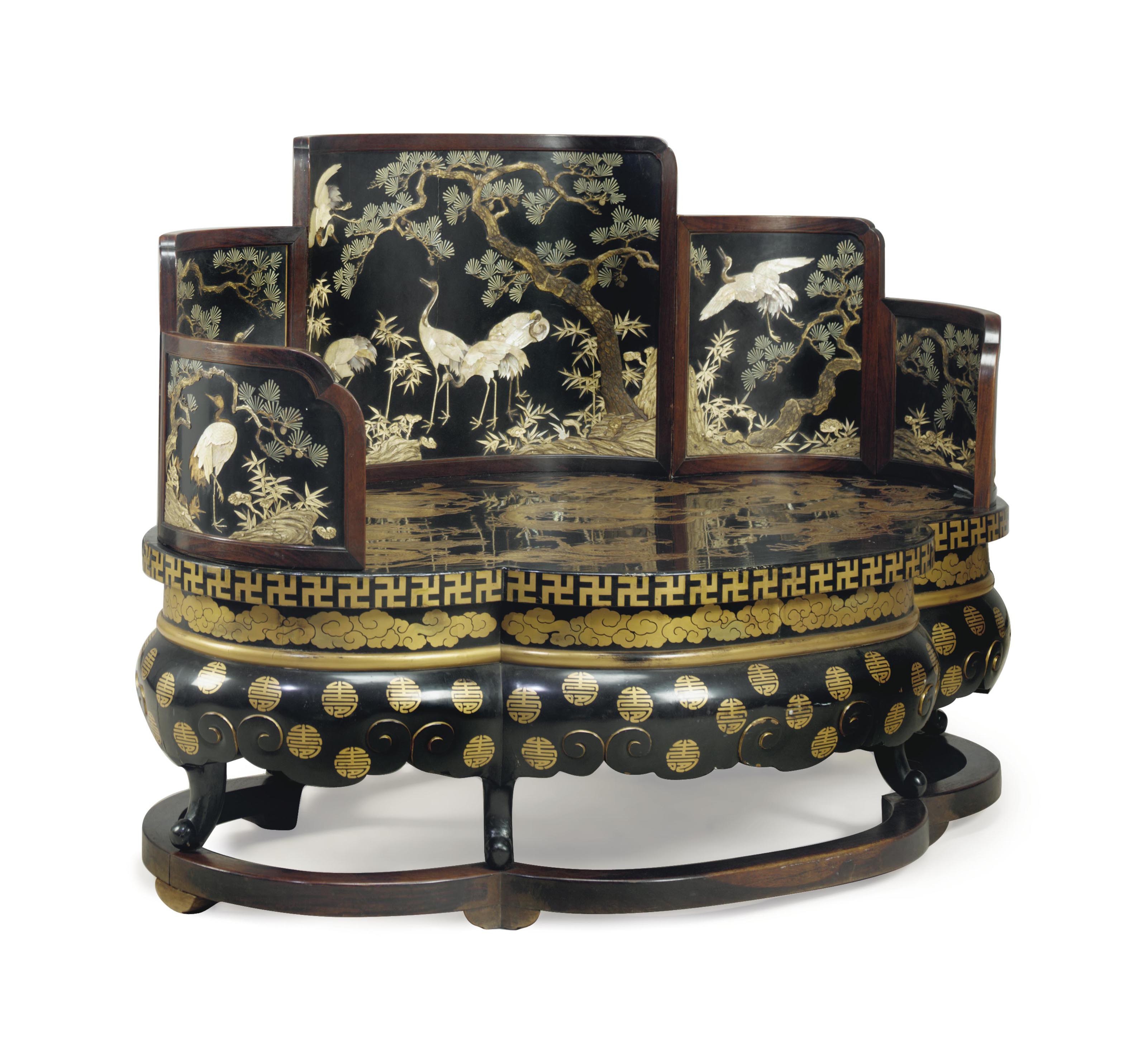 A JAPANESE MOTHEROFPEARL AND IVORY INLAID LACQUER THRONE, , MEIJI