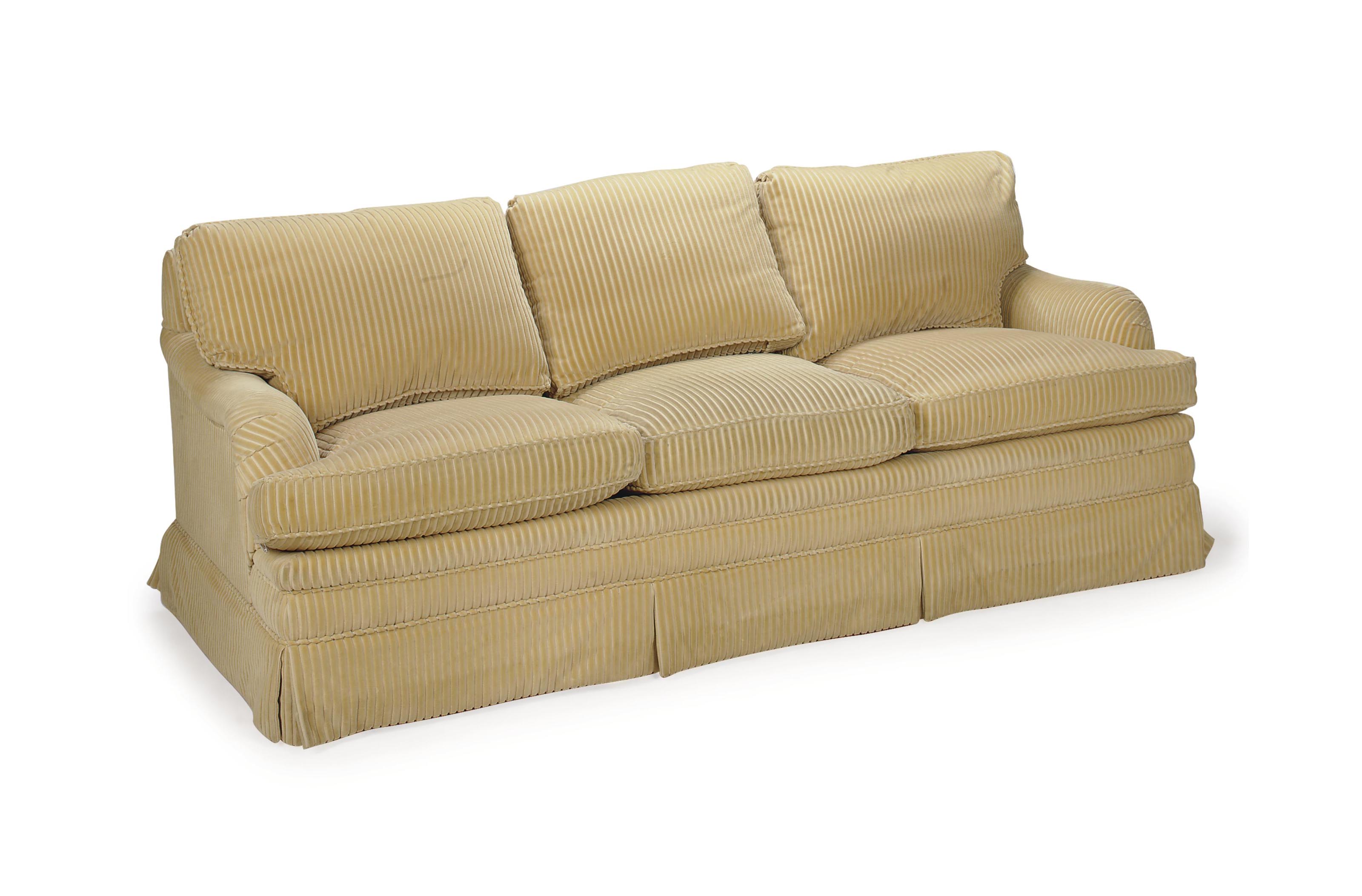 A BEIGE CORDUROY UPHOLSTERED THREESEAT SOFA, , LATE 20TH CENTURY