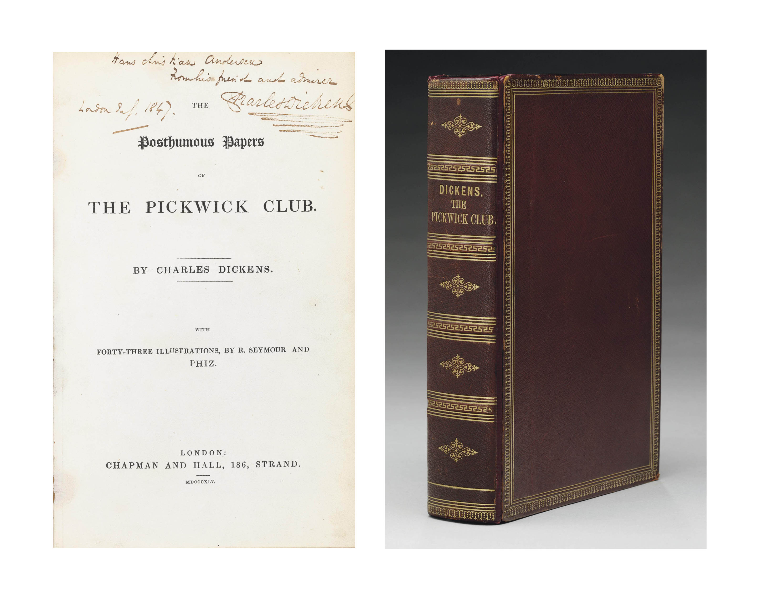 Dickens, Charles. The posthumous papers of the Pickwick Club. London: Chapman and Hall, 1845. Sold for $122,500 on 22 June 2012 at Christie&rsquo;s in New York