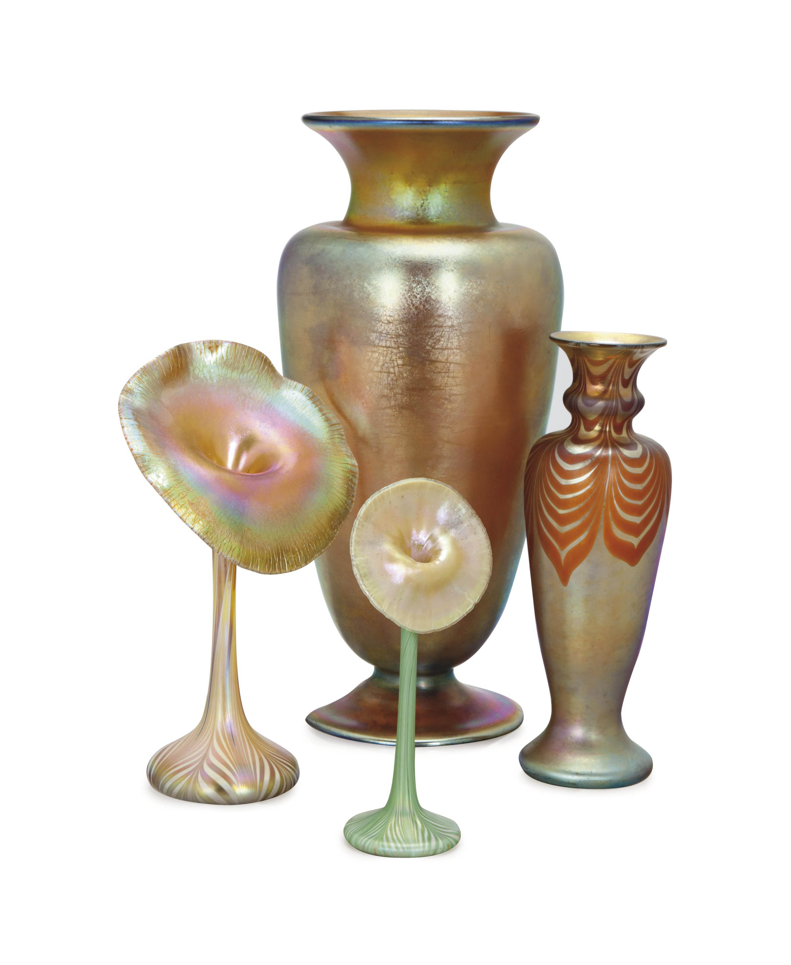 Two American Jack In The Pulpit Vases And Two Baluster Vases