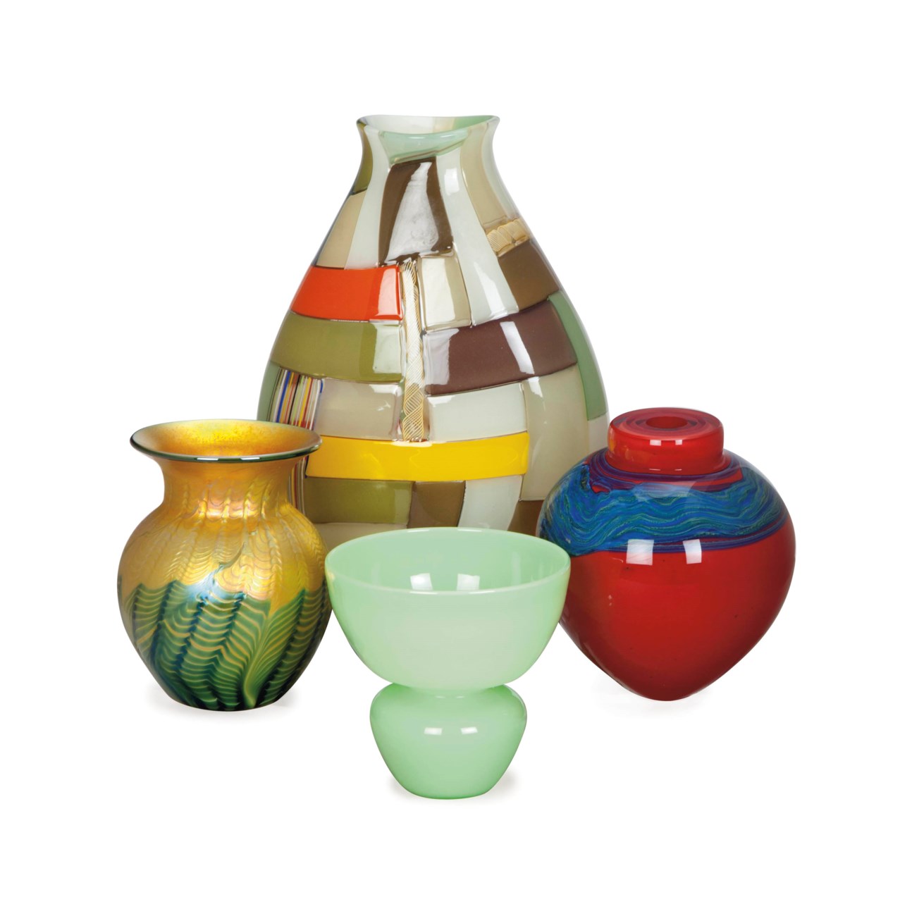 FOUR CONTEMPORARY ART GLASS VASES,