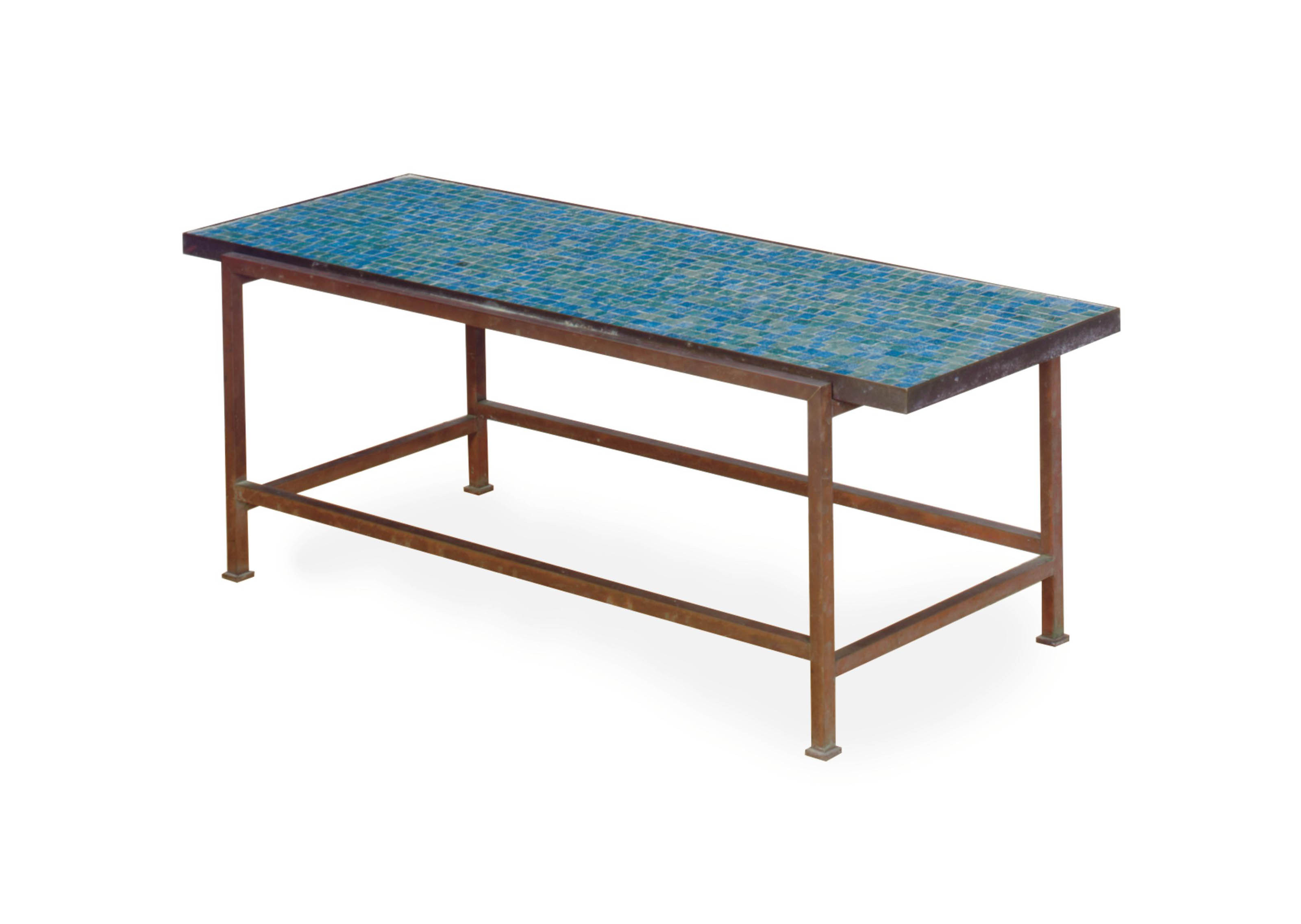 A Patinated Metal Tile Top Table Edward Wormley For Dunbar Mid