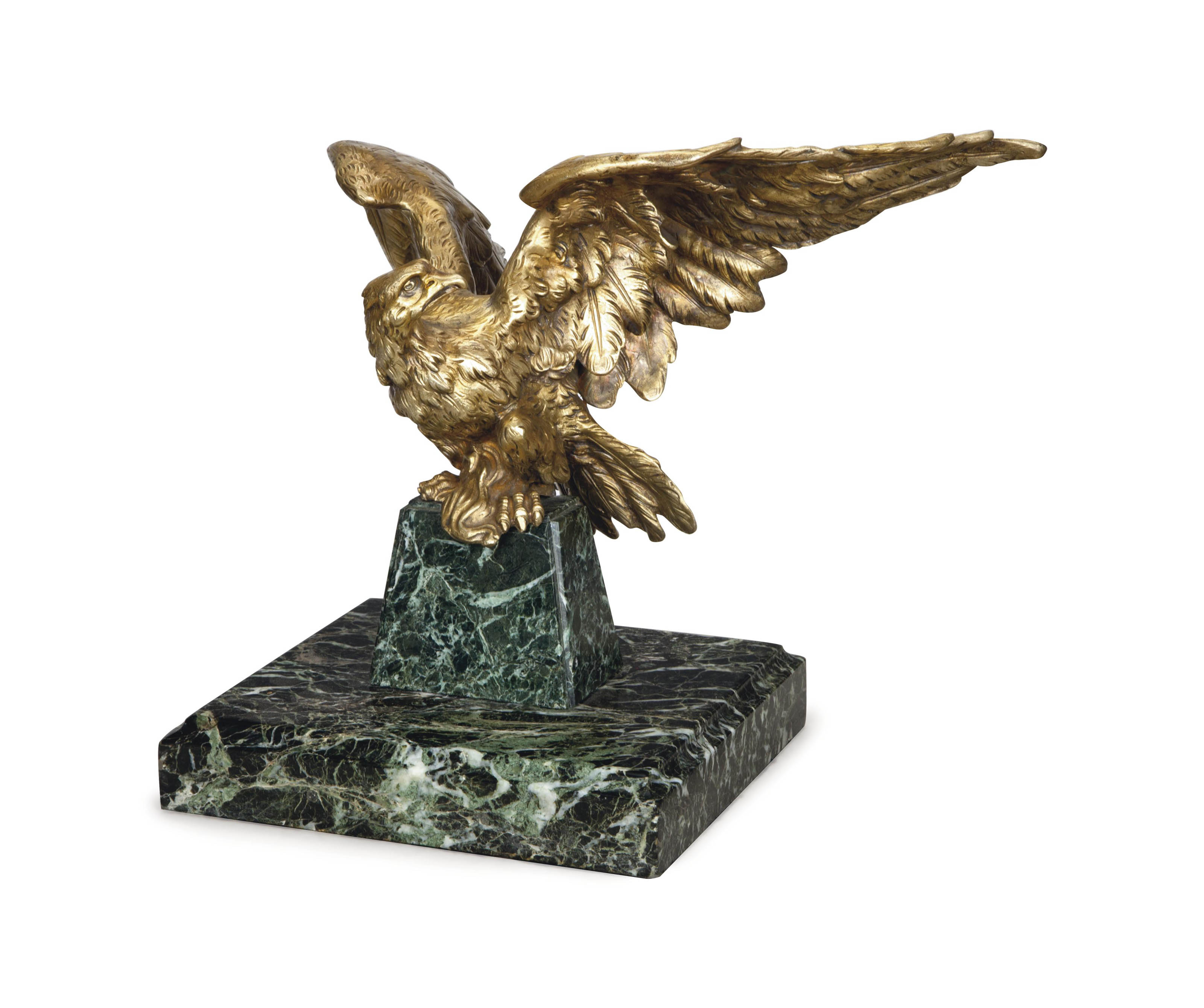 A GILTBRONZE MODEL OF AN EAGLE ON A MARBLE BASE, , SECOND HALF 20TH