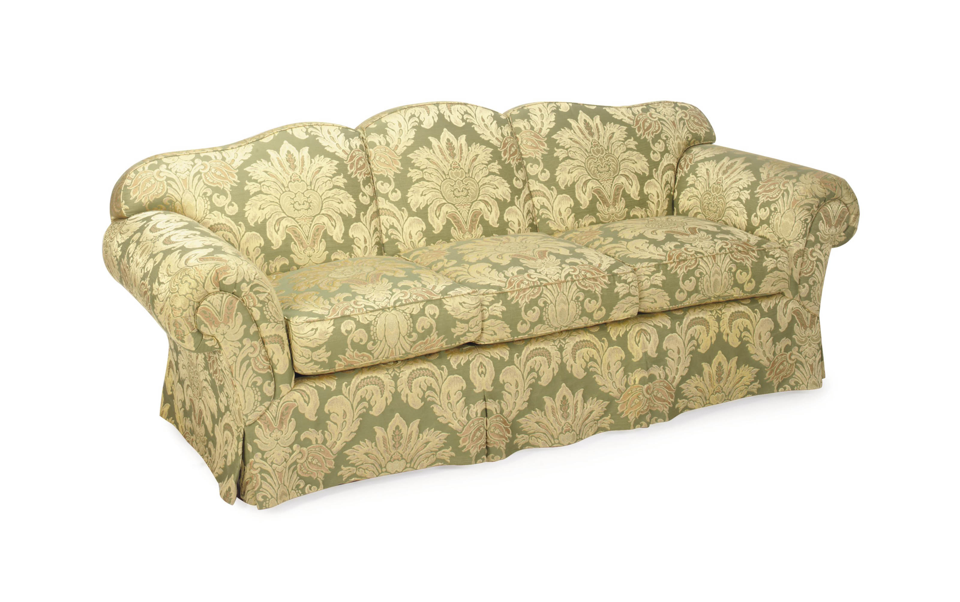 A GREEN AND GOLD FLORAL SILK DAMASK THREESEAT SOFA, , LATE 20TH CENTURY Christie's