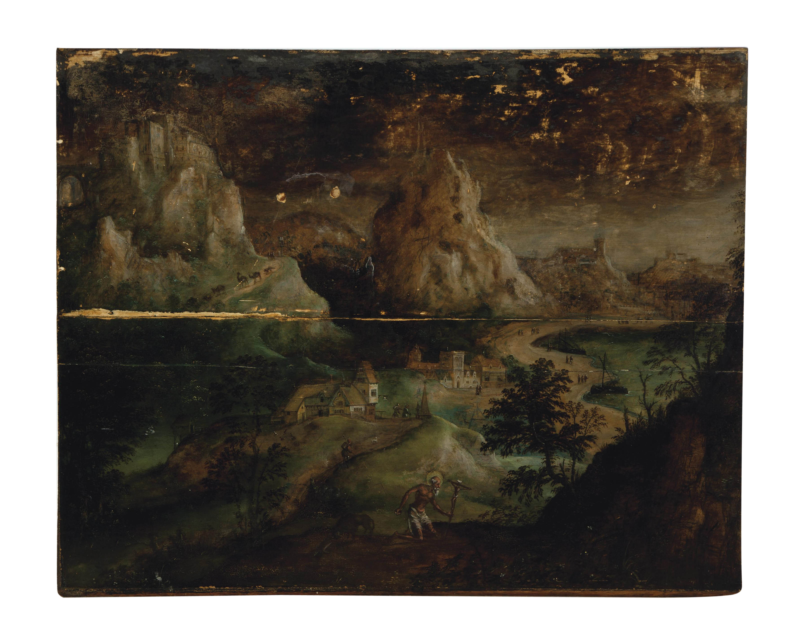 Follower of Joachim Patinir , A mountainous landscape with Saint Jerome
