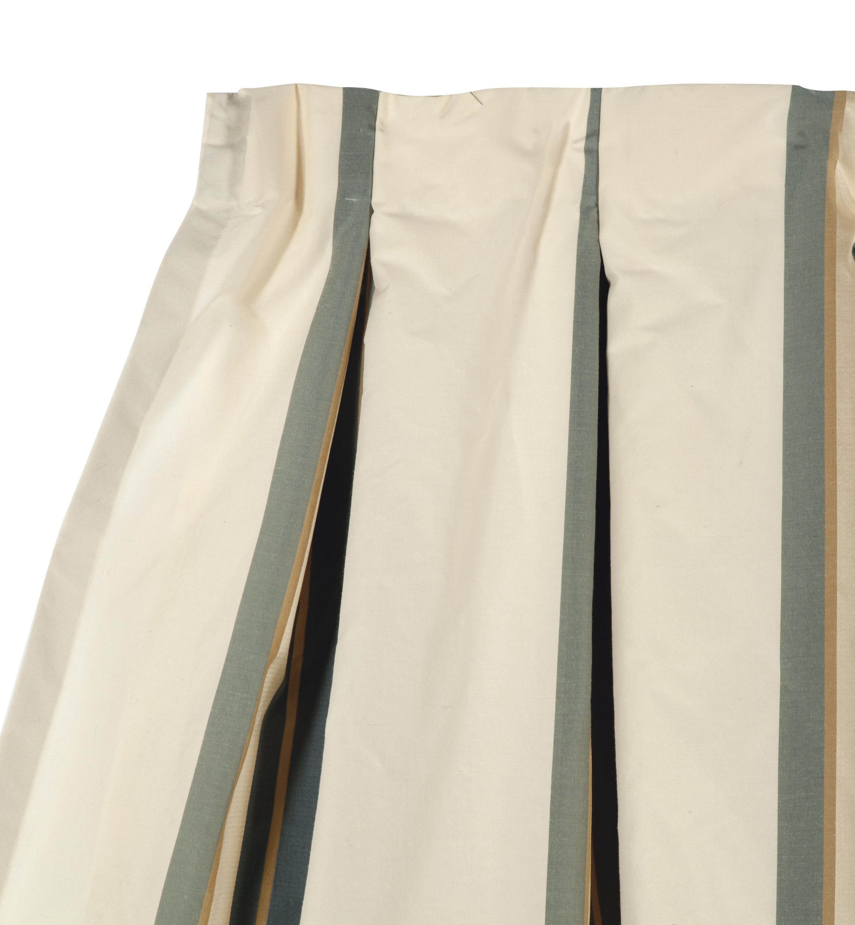 Three Cream Grey And Blue Striped Silk Drapery Panels Late
