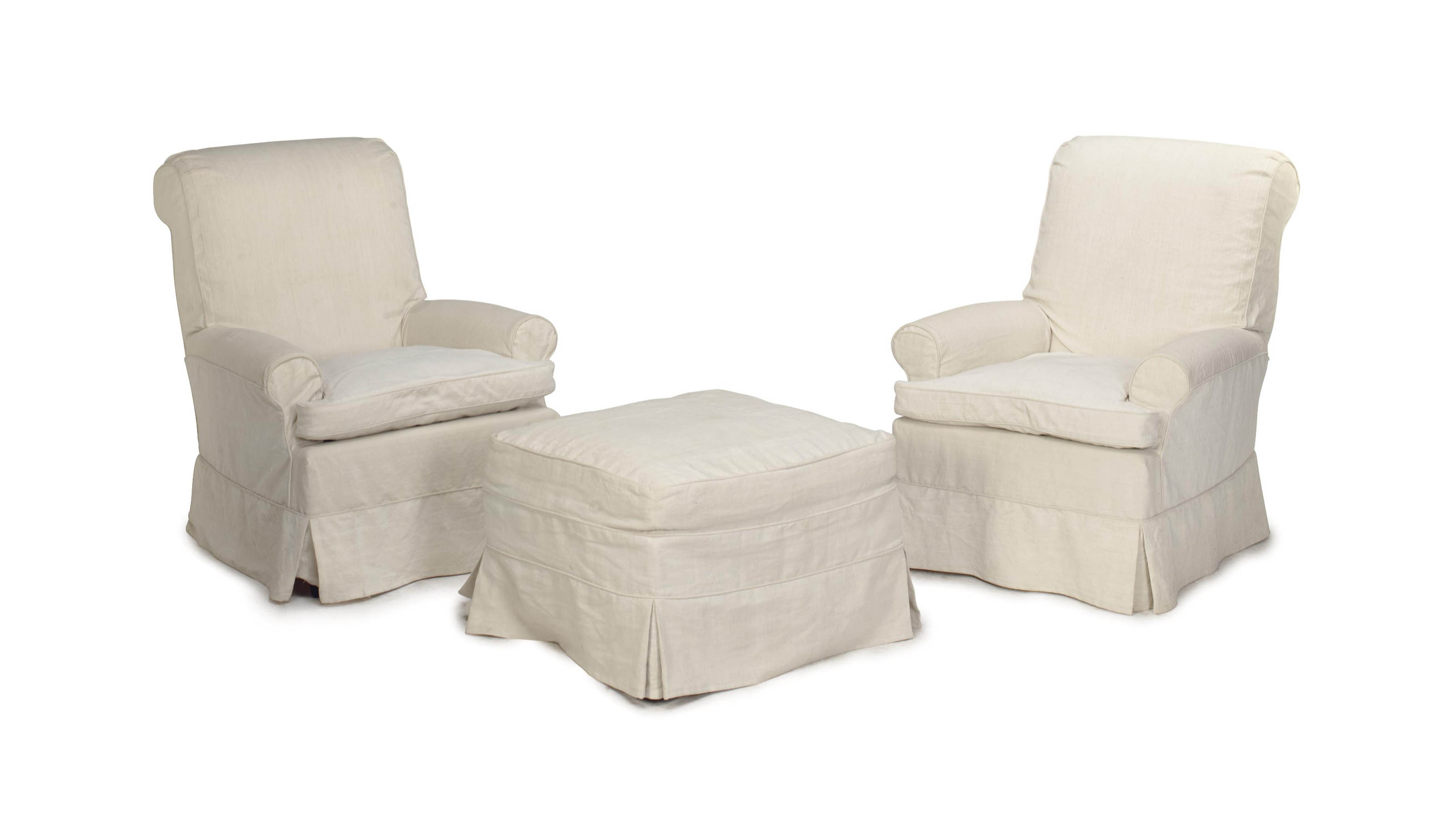 A Pair Of Off White Linen Upholstered Club Chairs And An Ottoman Late 20th Century Club Chair Furniture Lighting Christie S