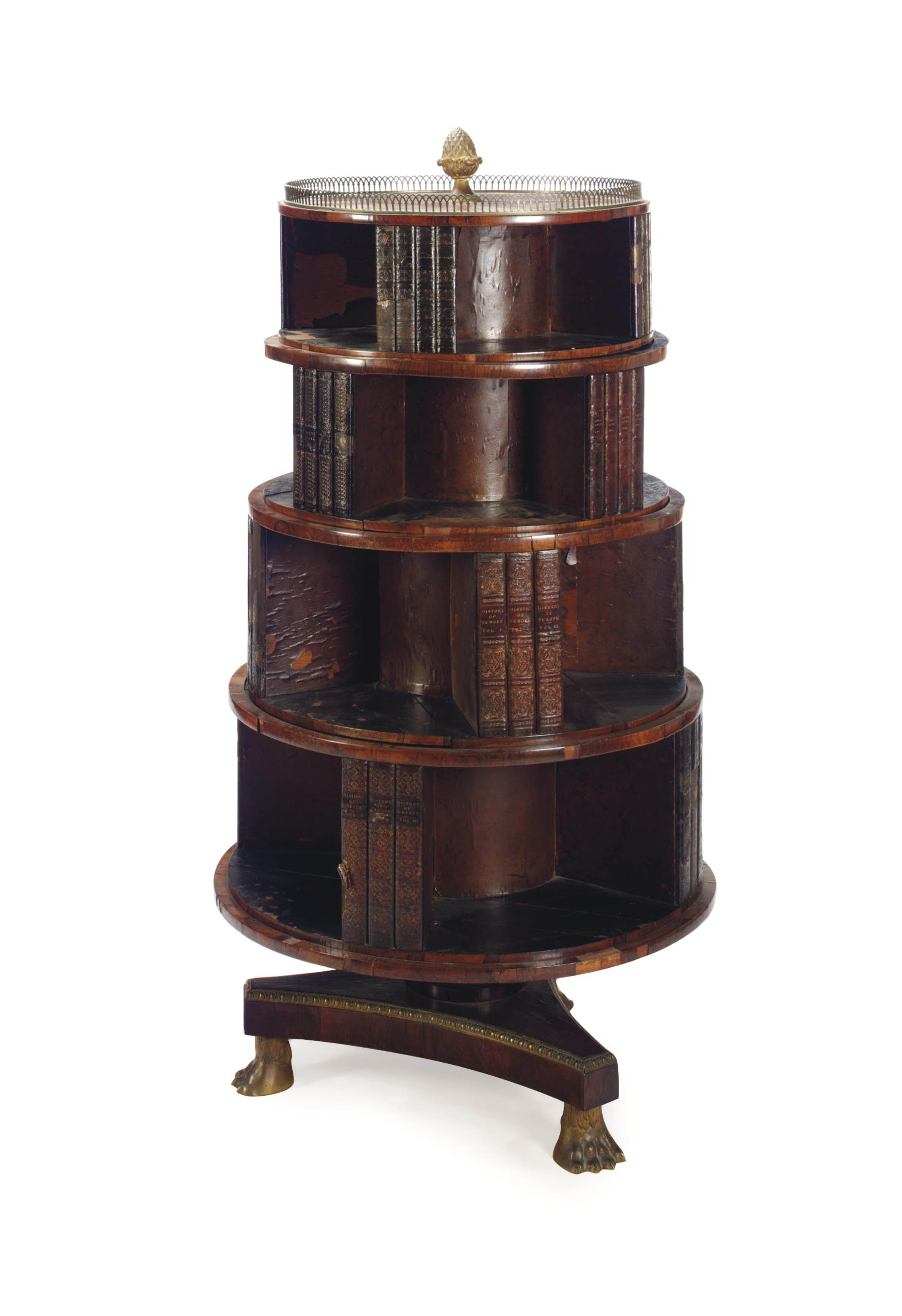 A Regency Gilt Metal Mounted Rosewood Revolving Bookcase Early