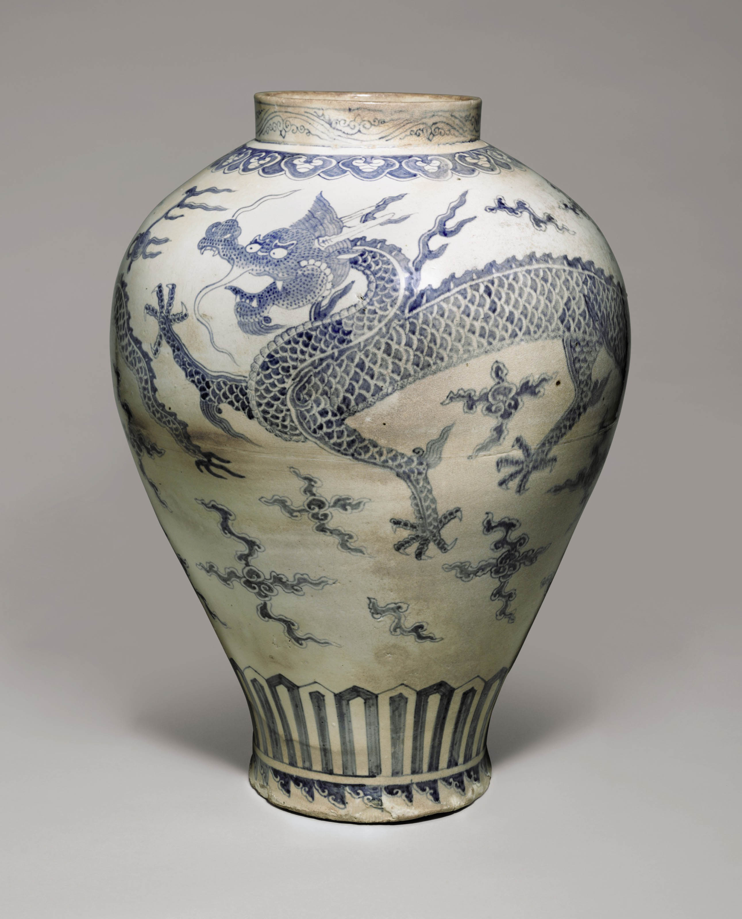 An Important and Monumental Blue and White Porcelain Dragon Jar