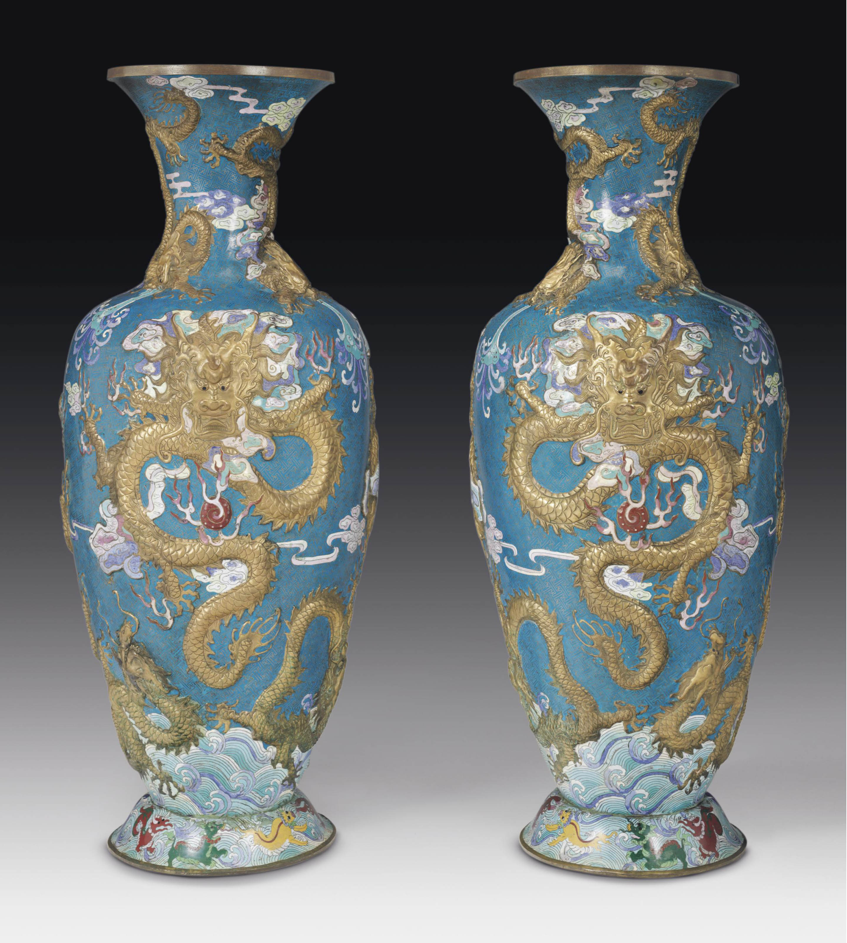 A Pair Of Large Cloisonne Enamel Floor Vases First Half 20th