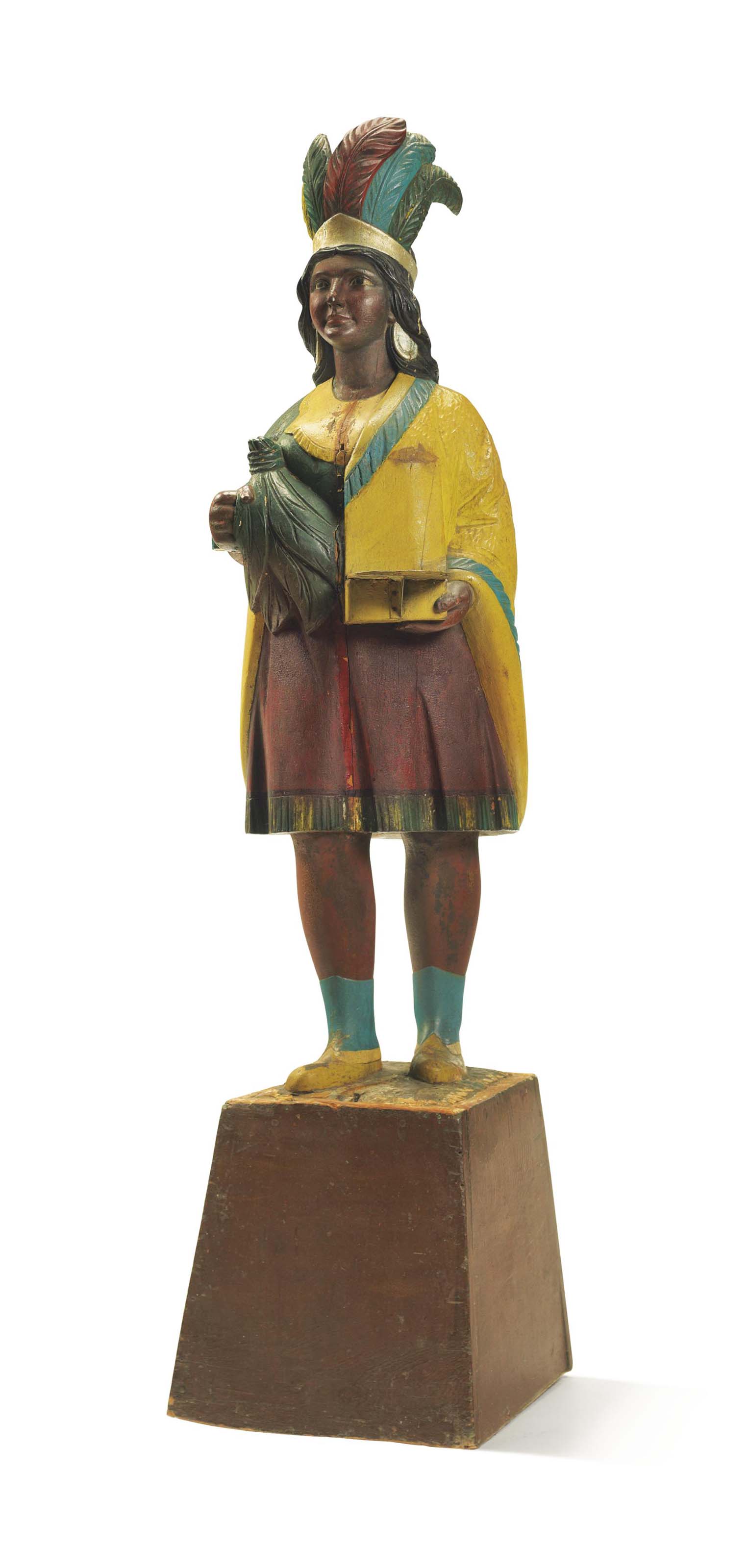 A CARVED AND POLYCHROME DECORATED CIGAR STORE INDIAN , ATTRIBUTED TO SAMUEL ROBB (18511928
