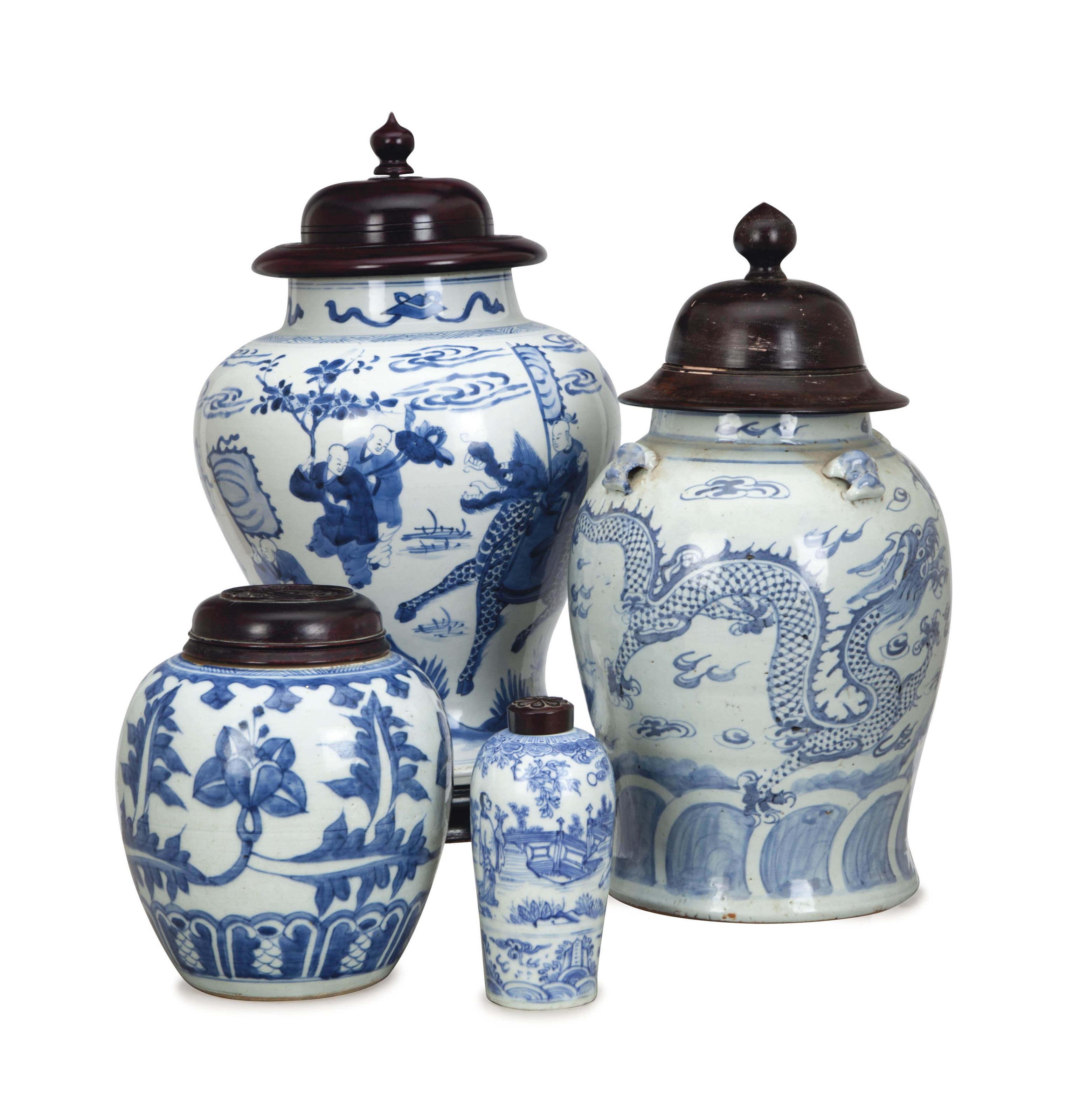 FOUR CHINESE PORCELAIN BLUE AND WHITE JARS, , 19TH/20TH CENTURY, Christie's