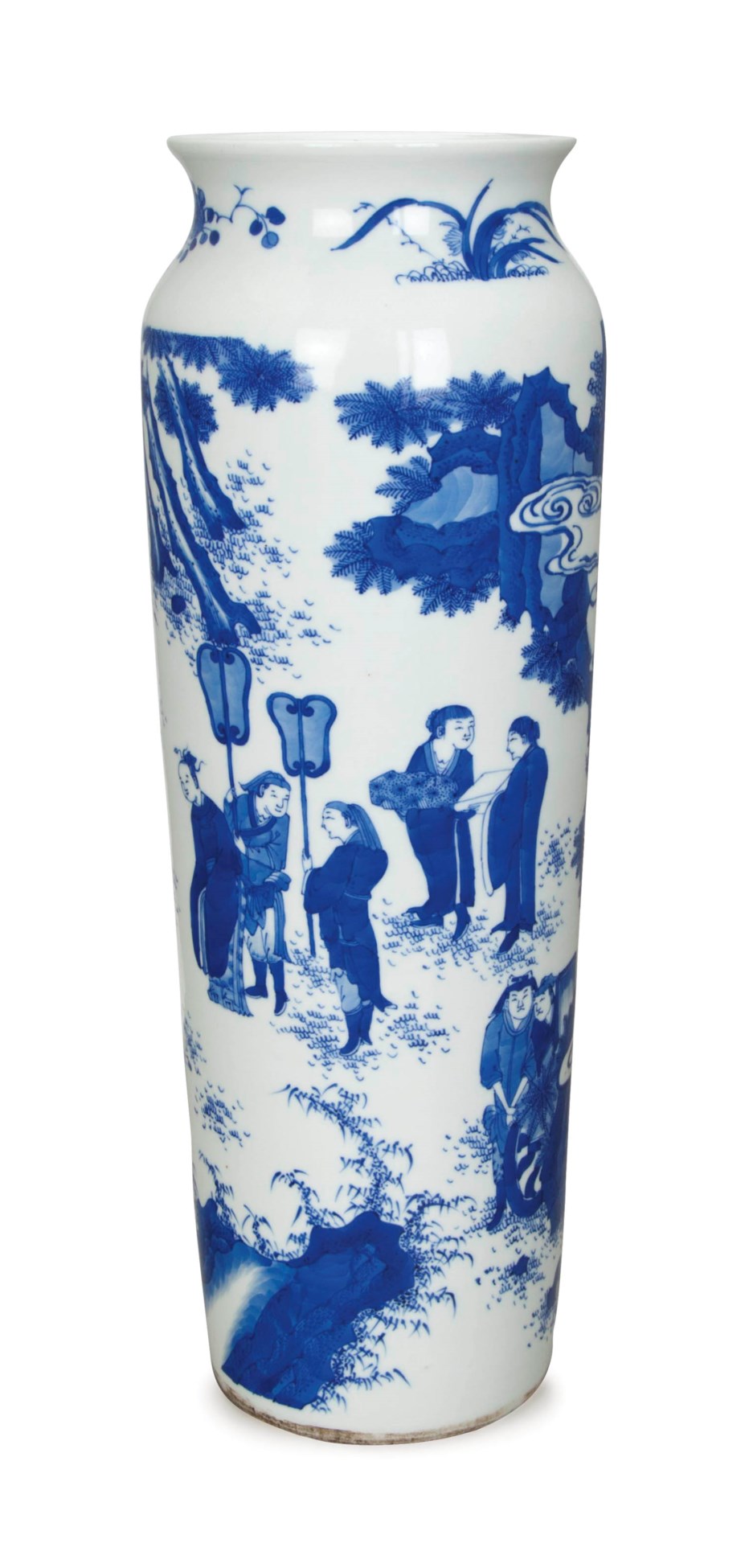 A CHINESE BLUE AND WHITE SLEEVE VASE