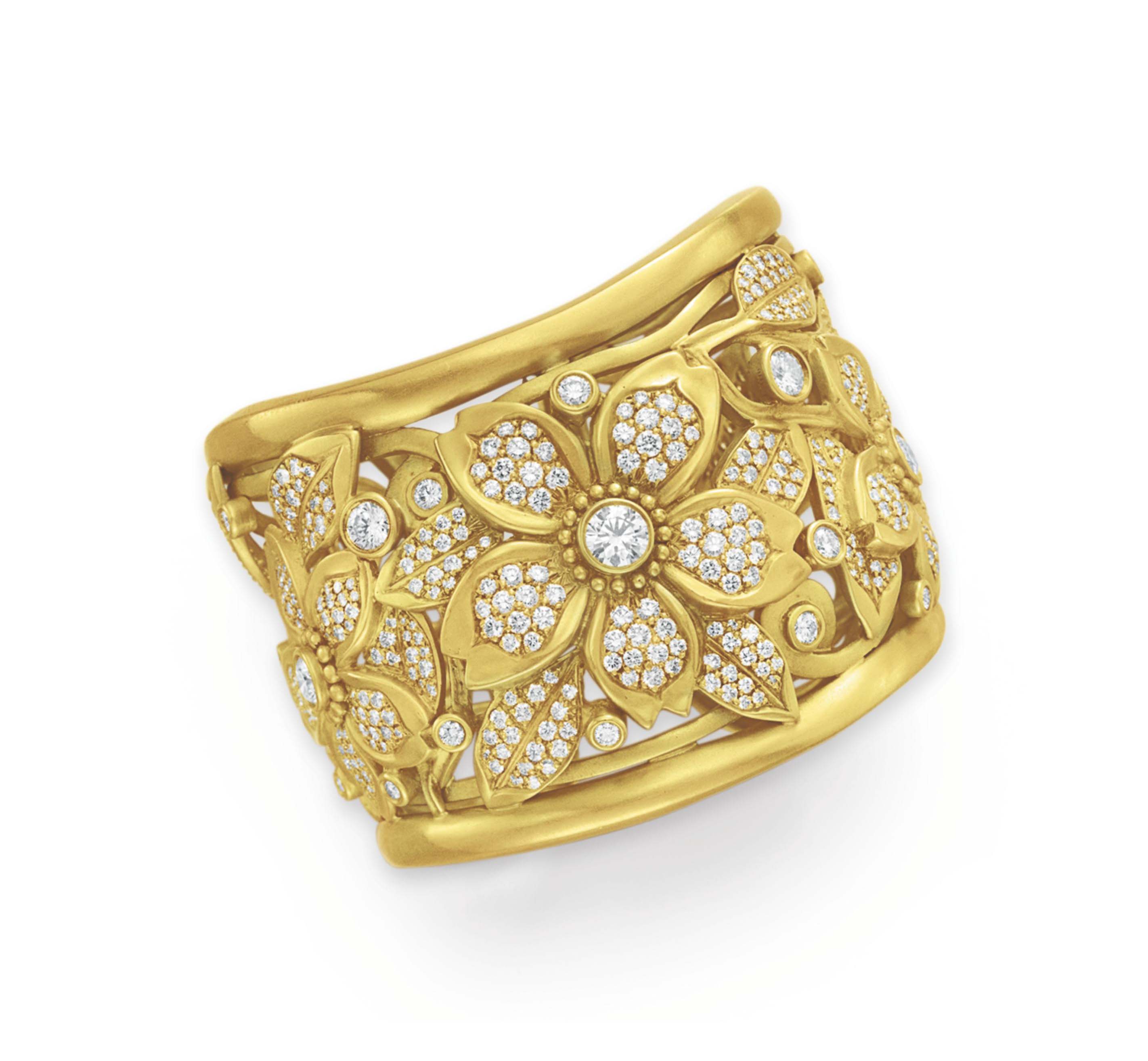 A DIAMOND AND GOLD CUFF BRACELET, BY BARRY KIESELSTEIN-CORD