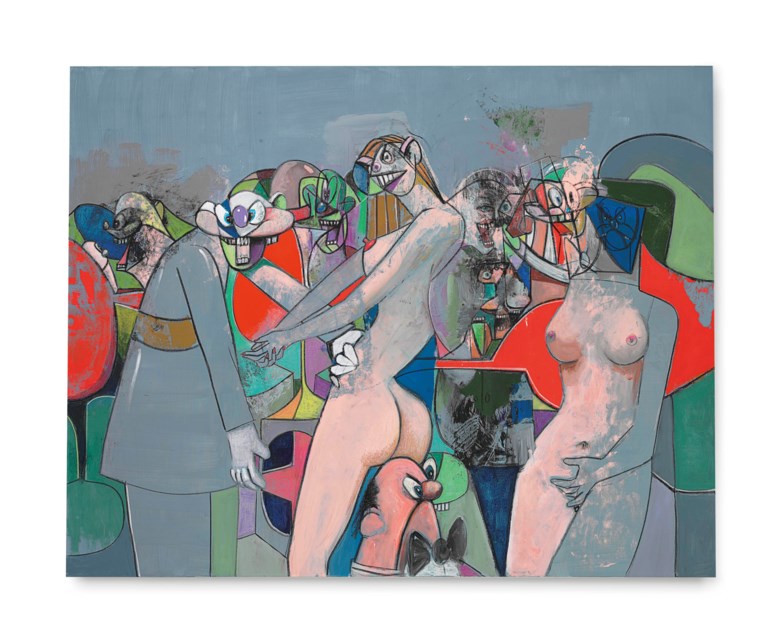 George Condo (b. 1957), The Manhattan Strip Club, 2010. Acrylic, charcoal and pastel on canvas. 75 x 95 in (190.5 x 241.3 cm). Sold for $1,314,500 on 14 November 2012 at Christie’s in New York. © ARS, NY and DACS, London 2018