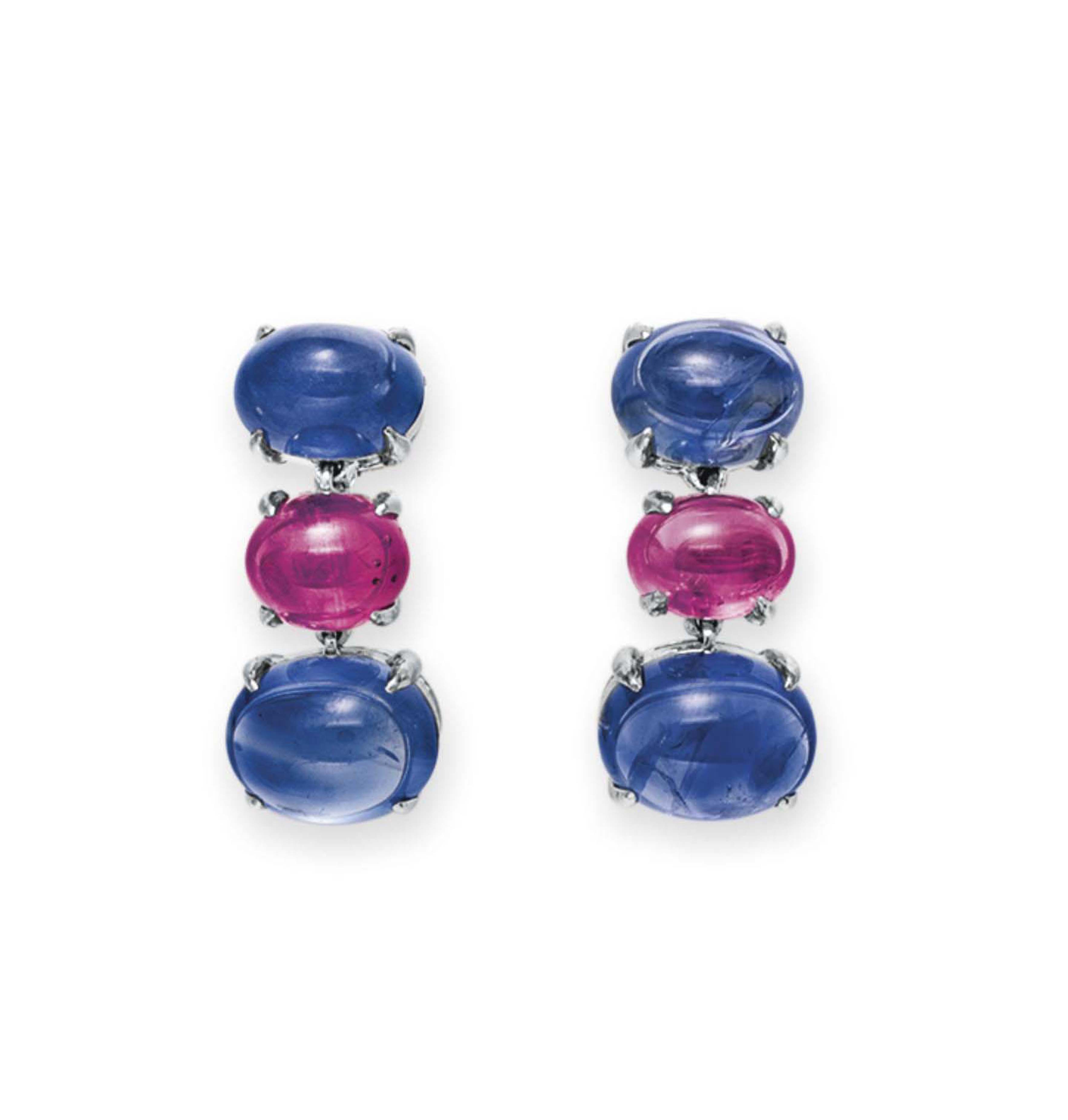 A Pair Of Multi Colored Sapphire Ear Pendants By Bvlgari Jewelry Earrings Christie S