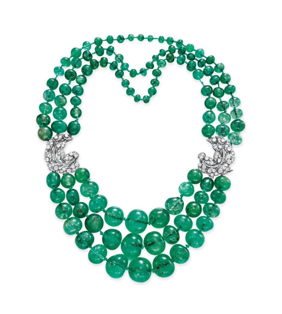Emerald & Diamond Bead Necklace