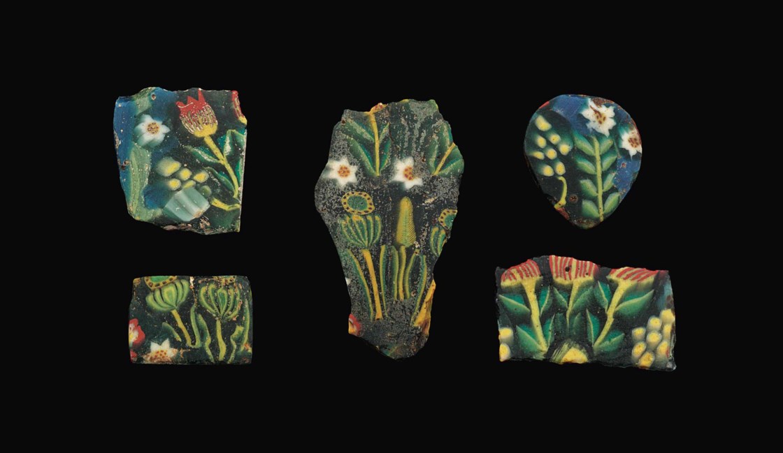 SIX EGYPTIAN MOSAIC GLASS INLAYS