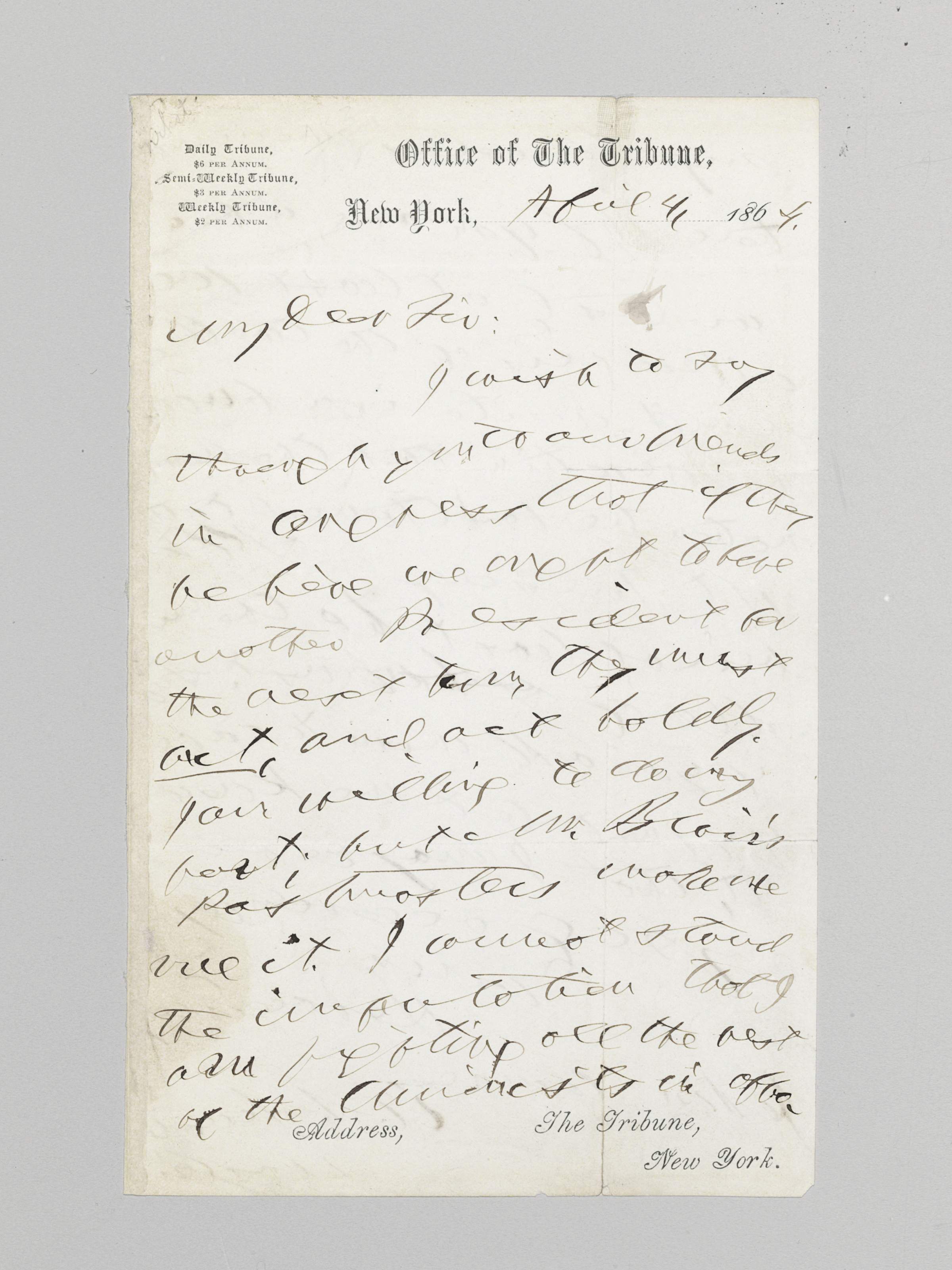 Lincoln Abraham Greeley Horace 1811 1872 Editor Of The New York Tribune Autograph Letter Signed Horace