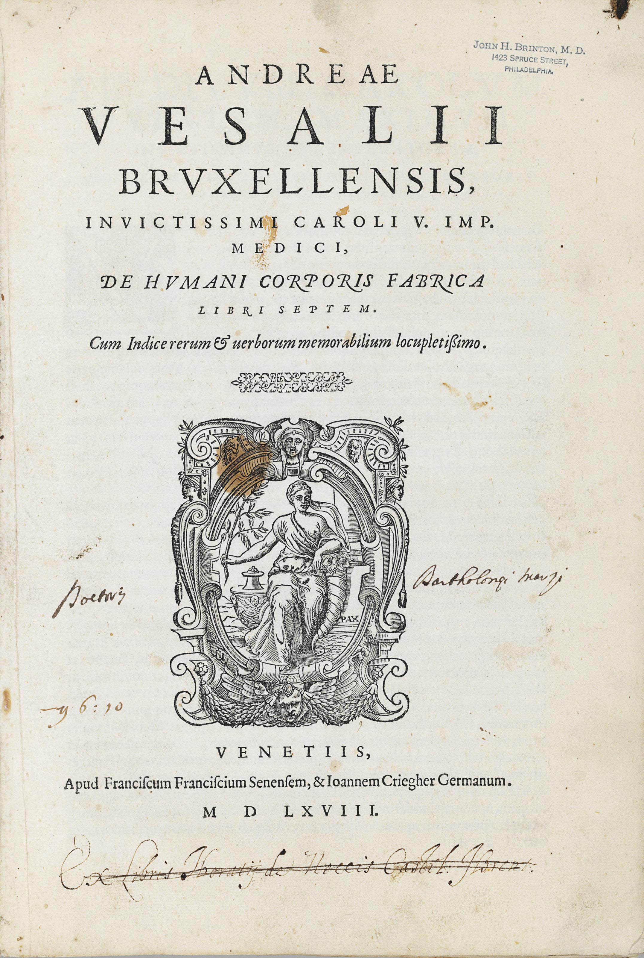 Vesalius Andreas 1514 1564 De Humani Corporis Fabrica Libri Septem Venice Franciscus Francisci And Johann Criegher 1568 Christie S