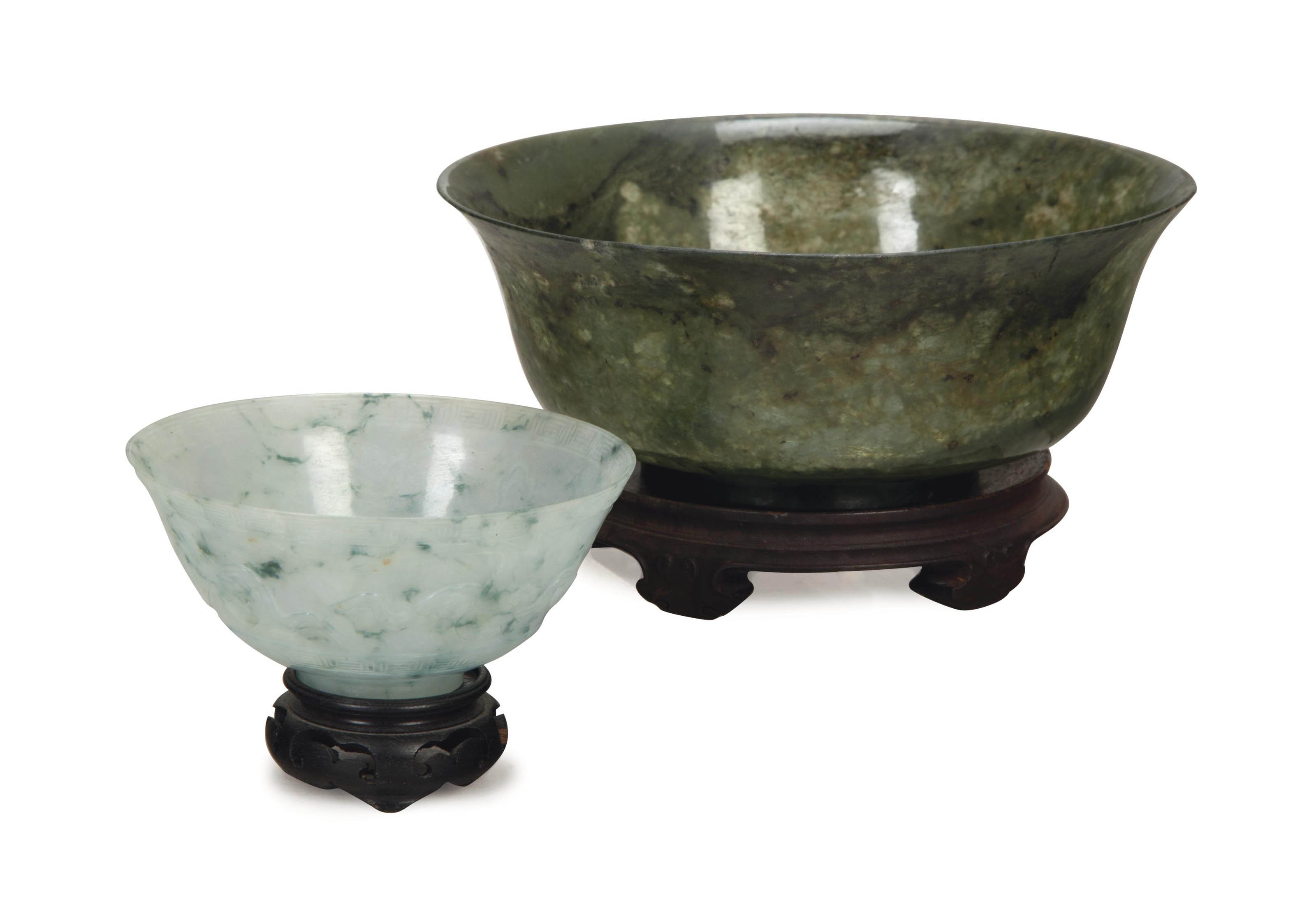 A CHINESE JADE BOWL AND ANOTHER CHINESE JADEITE BOWL , 20TH CENTURY