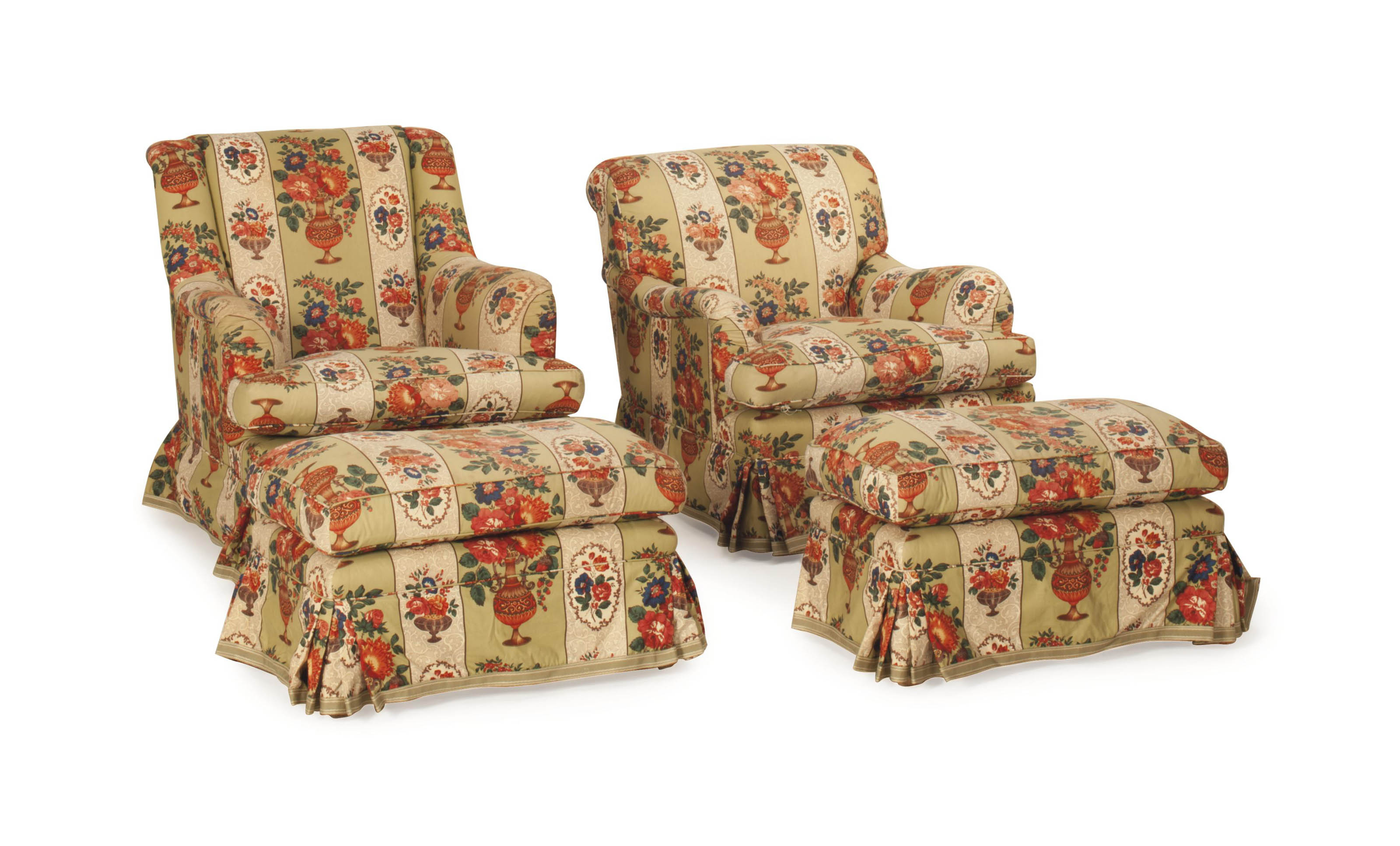 Two Pairs Of Floral Chintz Upholstered Club Chairs And A