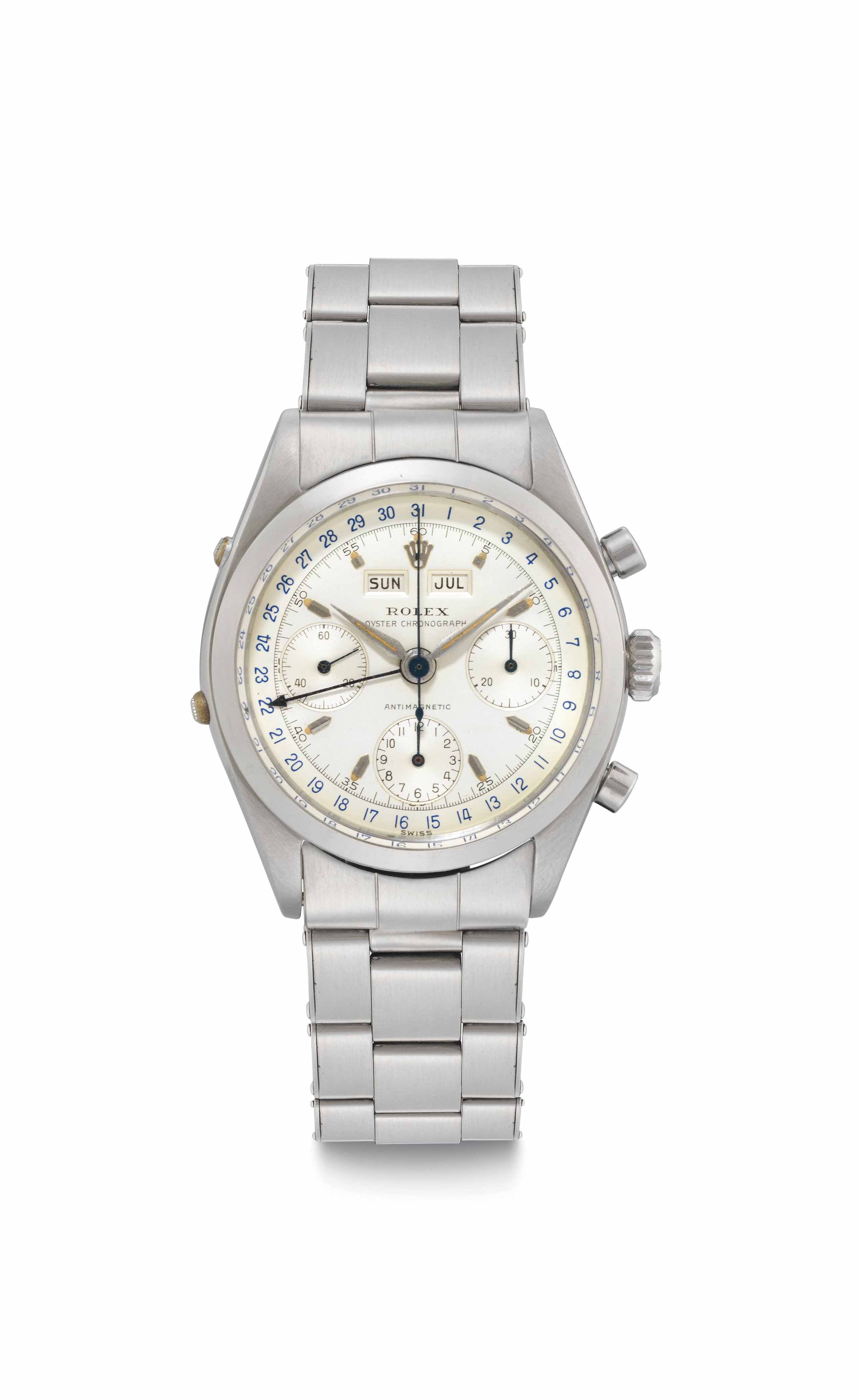 Rolex A Fine And Rare Stainless Steel Triple Calendar Chronograph Wristwatch With Bracelet Made in 1952, it is a rare creation for rolex. the watch belonged to bao dai, the last emperor of vietnam, who bought it in 1954 in geneva. rolex a fine and rare stainless steel