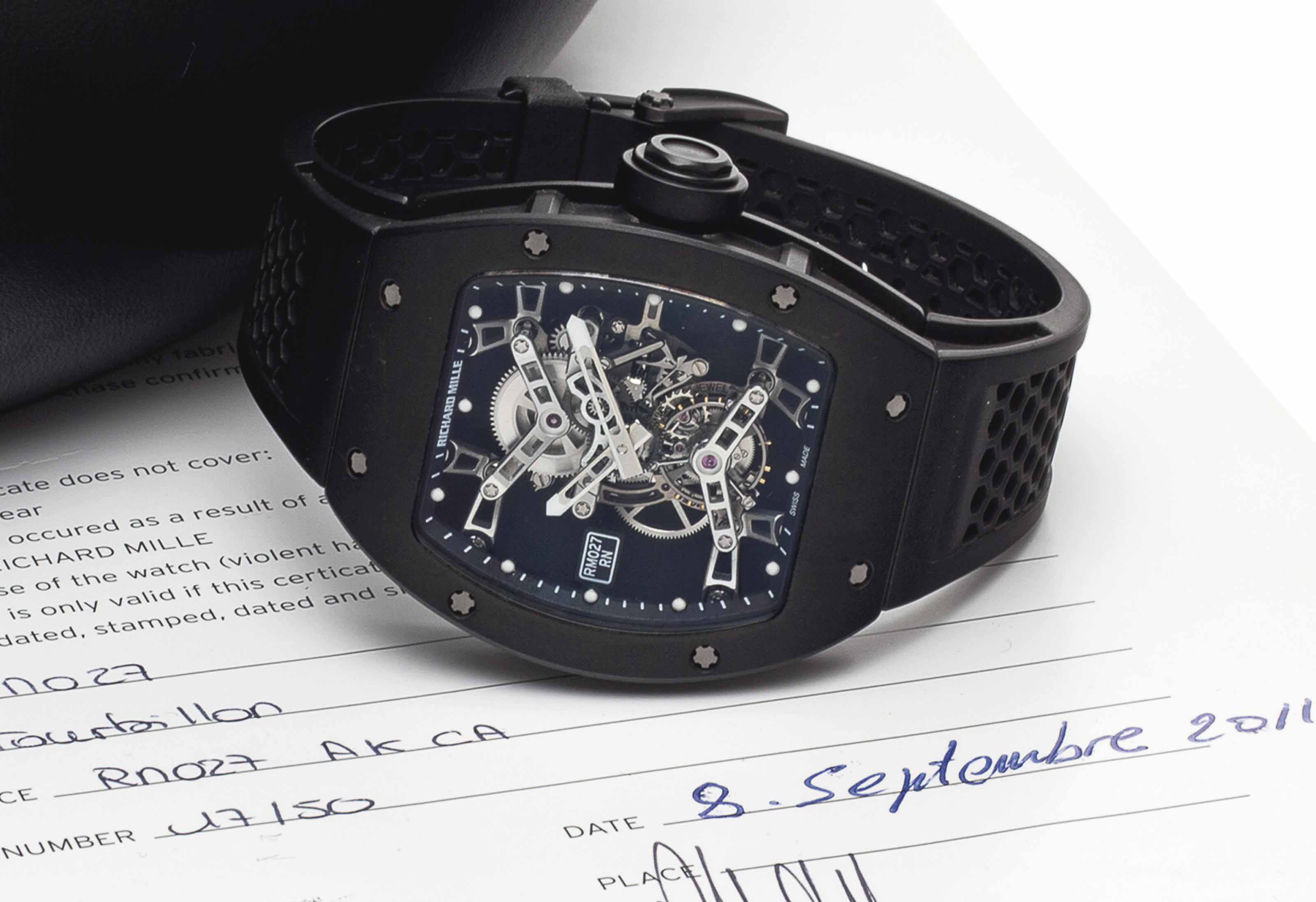 Richard Mille A Fine And Rare Limited Edition Titanium Skeletonized Wristwatch With Tourbillon Signed Richard Mille Rafael Nadal Rm027 Model Reference Rm027 Ak Ca No 17 50 Movement No 059 Manufactured In