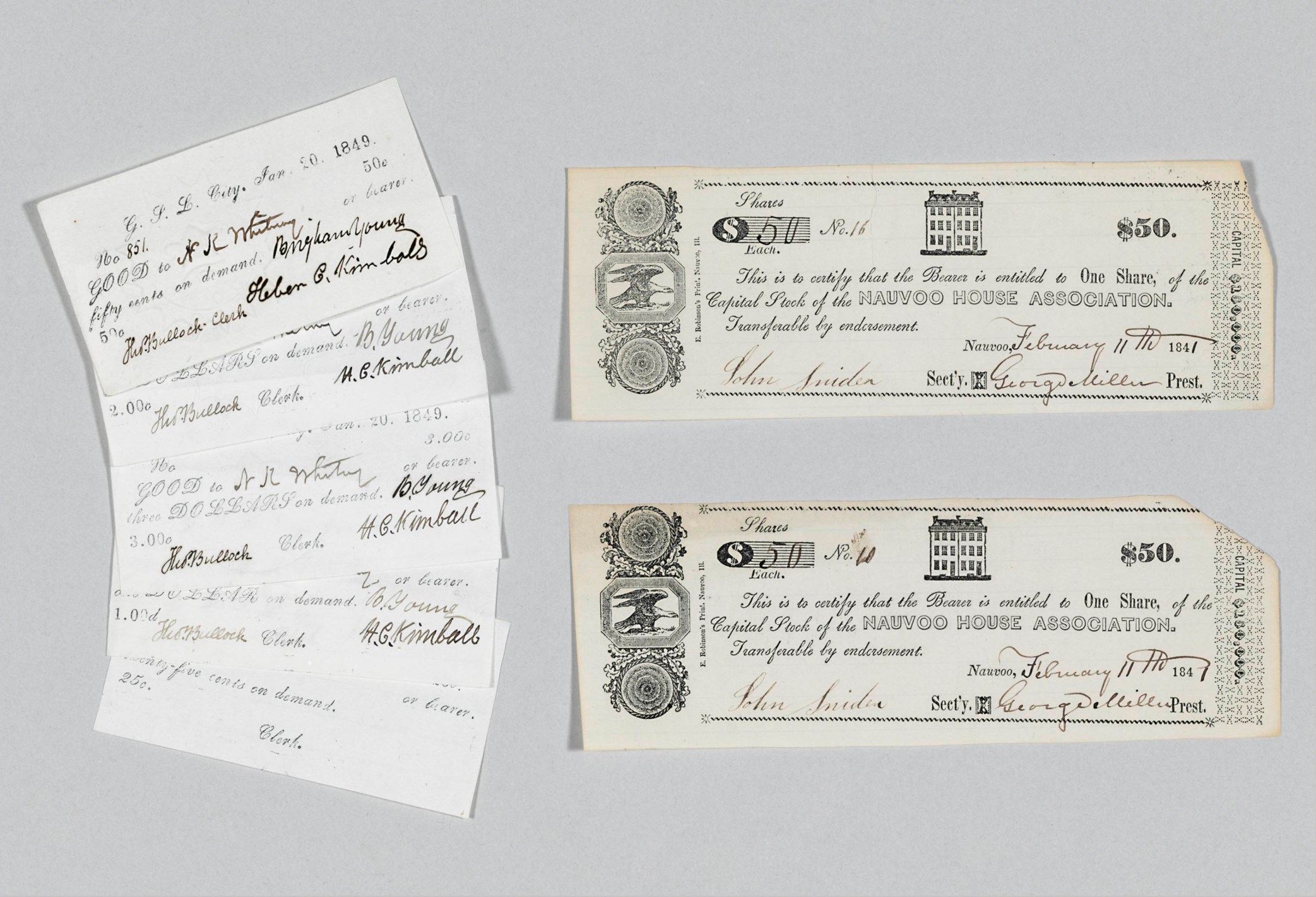 [MORMON CURRENCY]. YOUNG, Brigham (18011877). A complete set of the