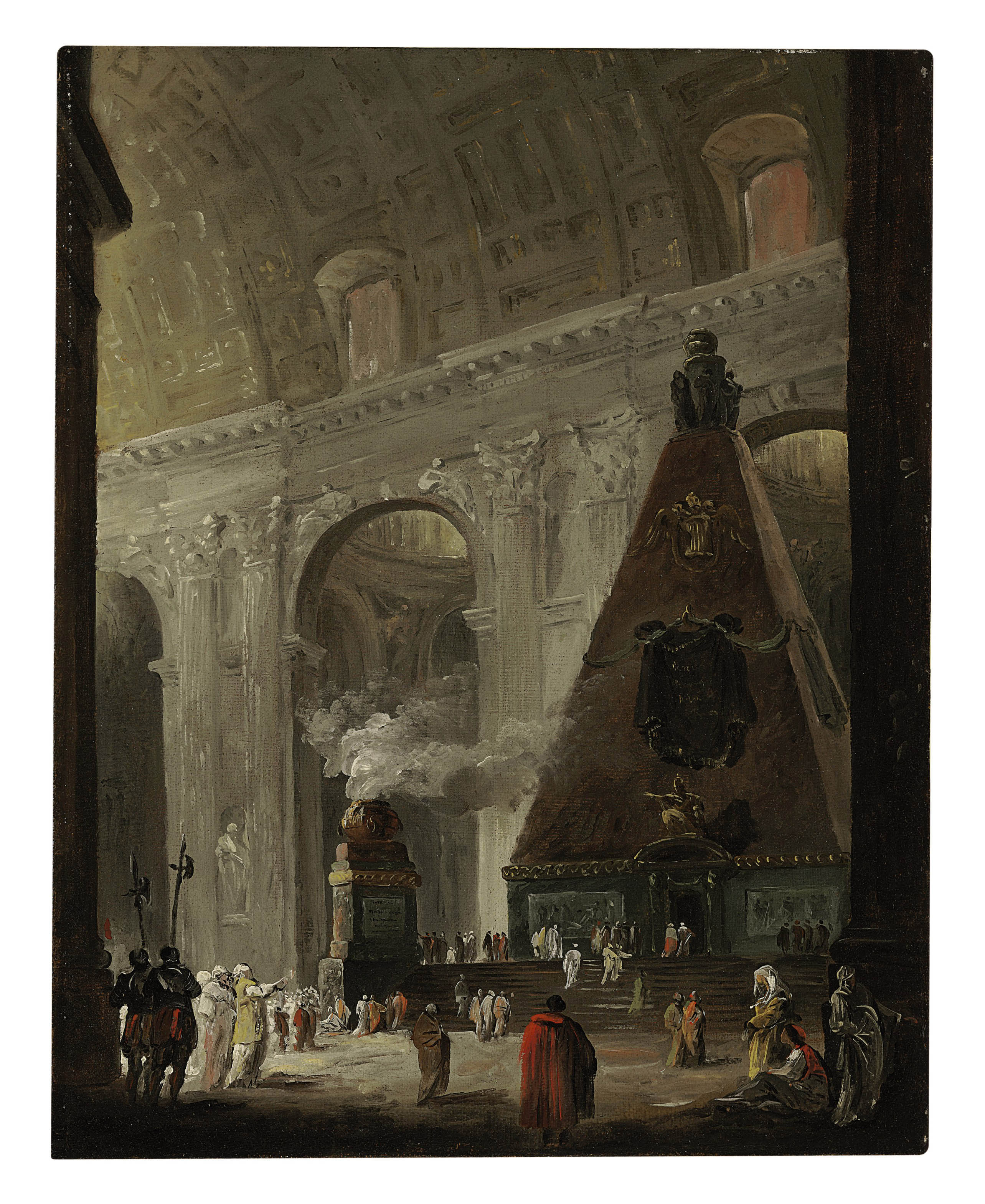 Hubert Robert Paris 1733 1808 The Catafalque Of Pope
