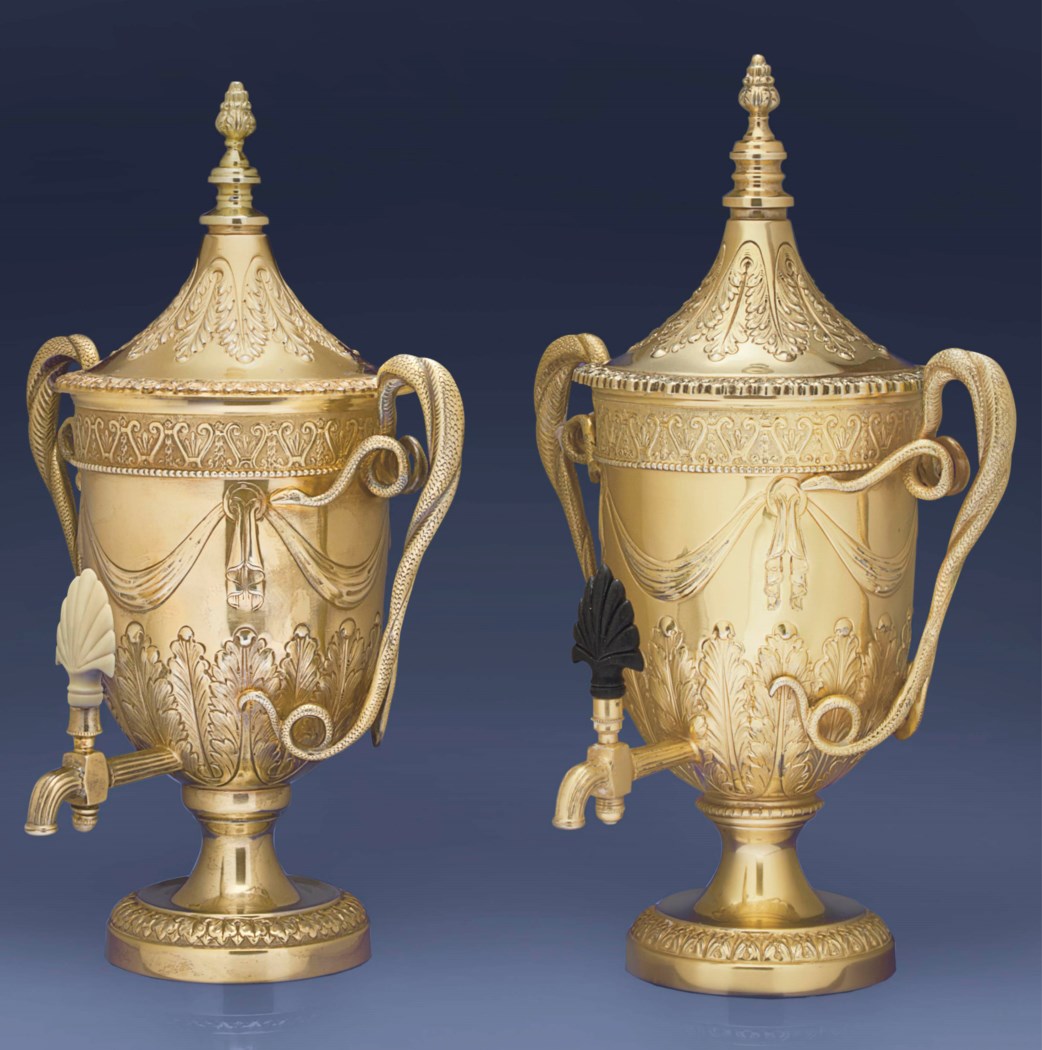 TWO AMERICAN SILVER-GILT TROPHY URNS
