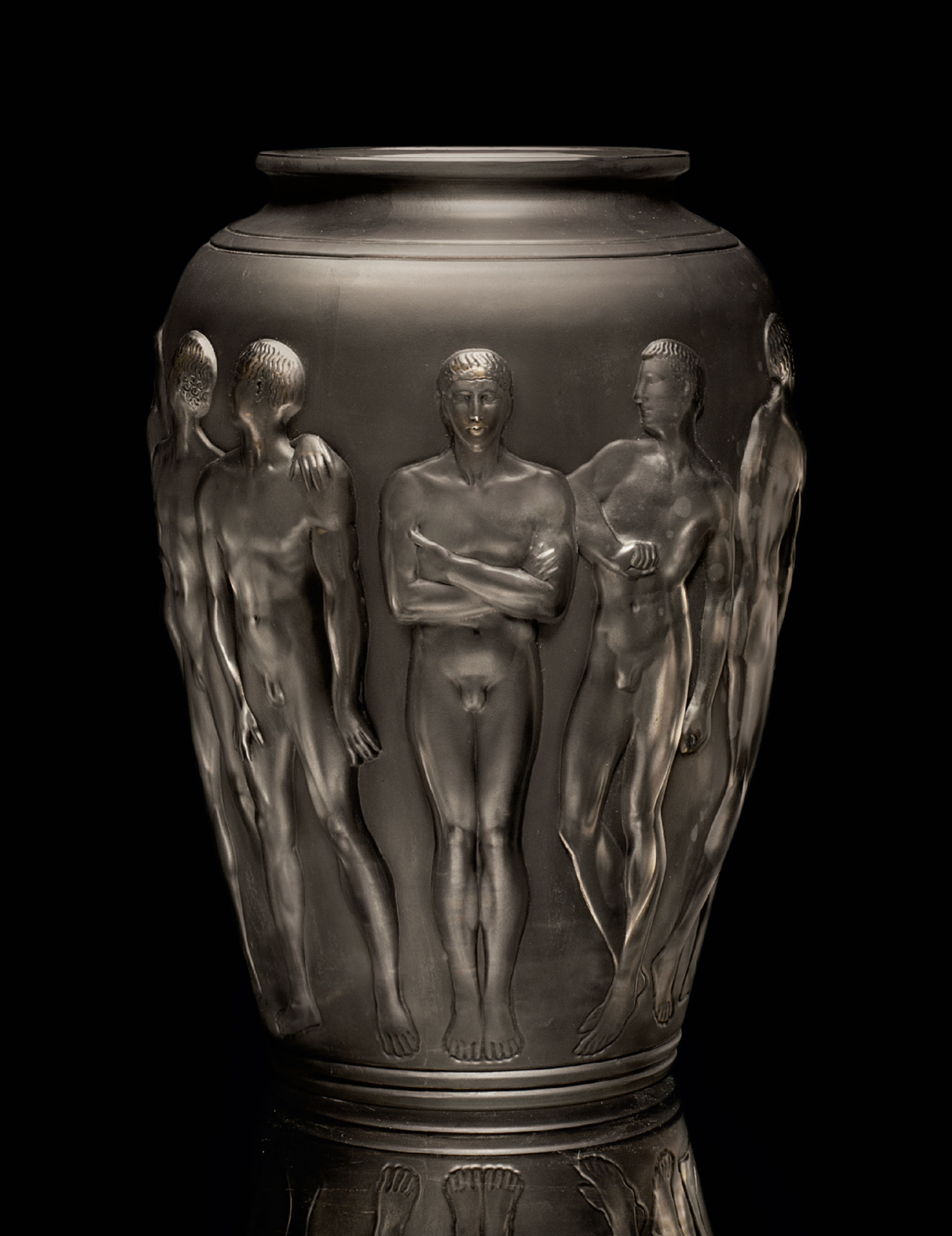 Ren&eacute; Lalique (1860-1945), a &lsquo;Palestre&rsquo; vase, model introduced 1928. 15⅞ in (40.1 cm) high. Sold for $362,500 on 13 December 2012 at Christie&rsquo;s in New York
