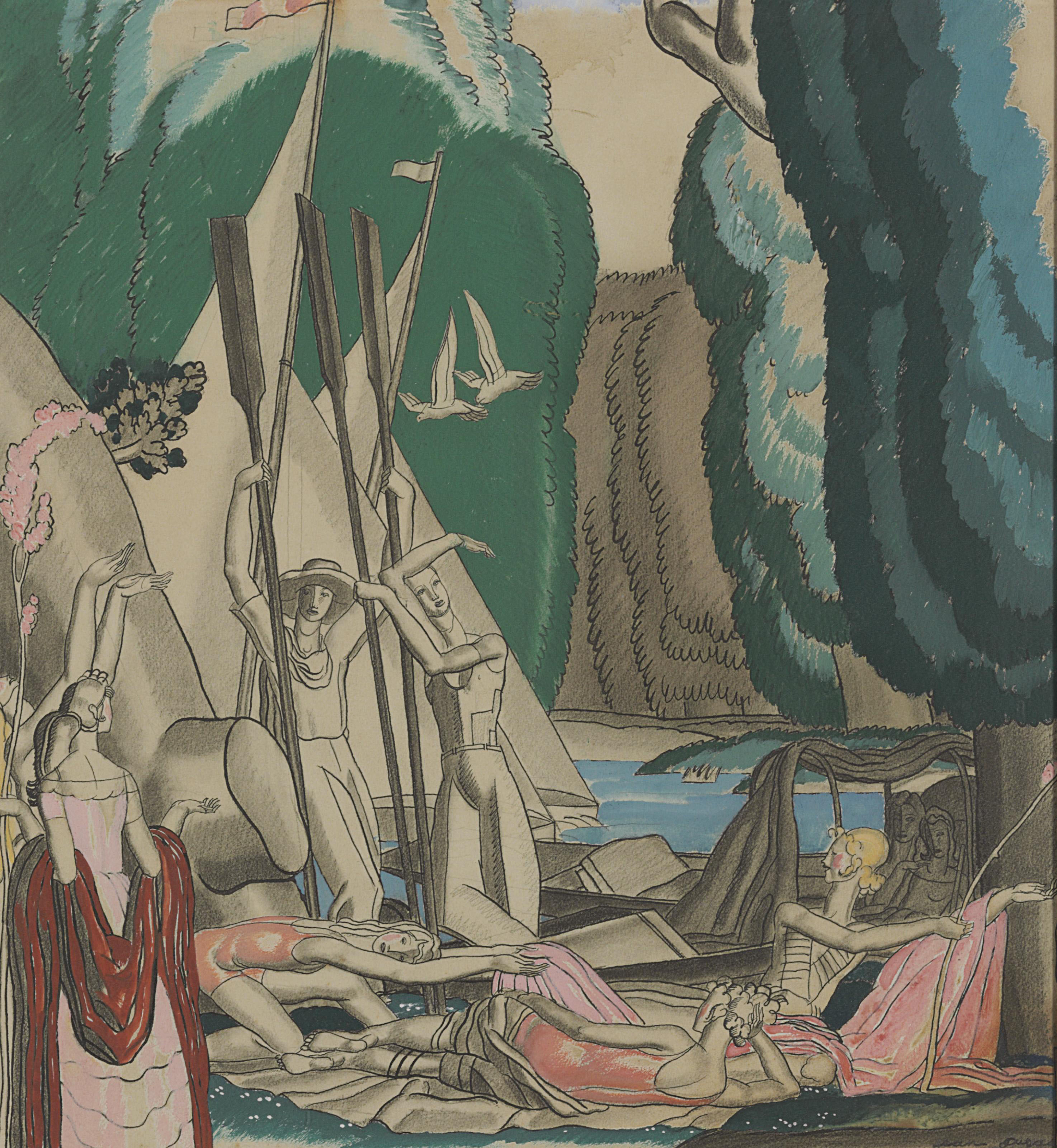 Jean Dupas 1882 1964 Study For Where Is This Bower Beside The