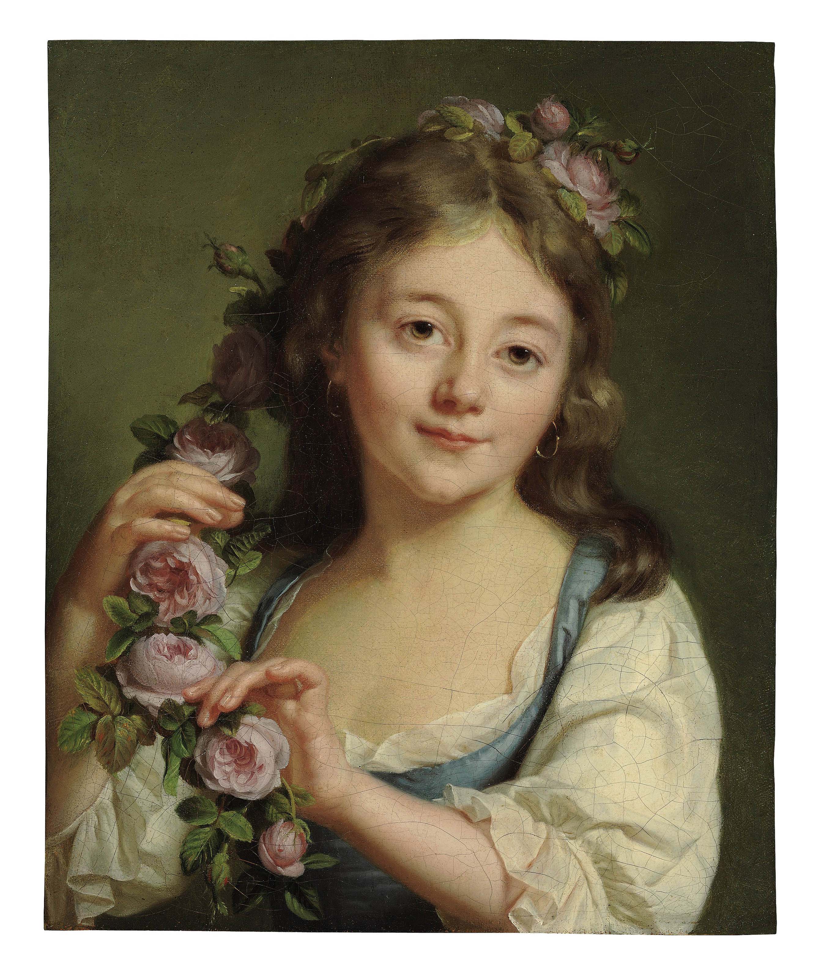 Antoine Vestier (Avallon 17401824 Paris) , A young girl with a garland