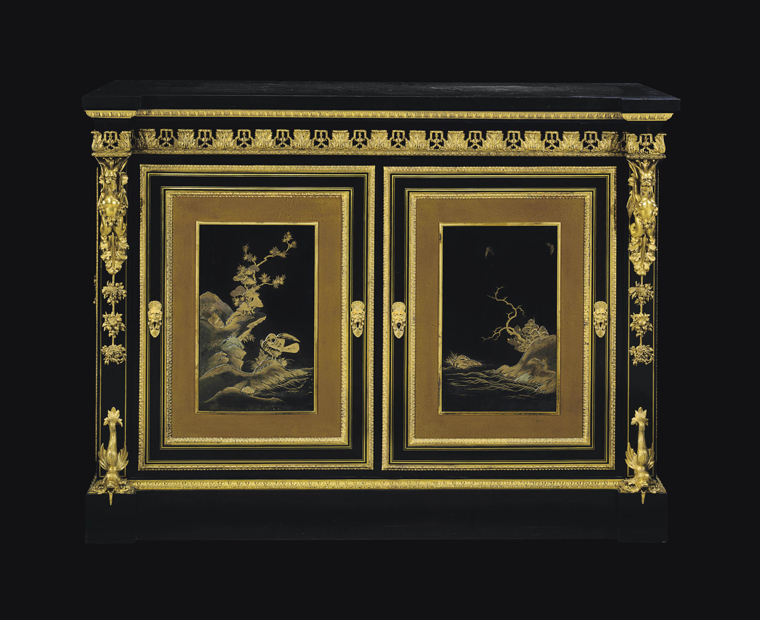 A Restauration Ormolu Mounted Brass Inlaid Ebony And Japanese