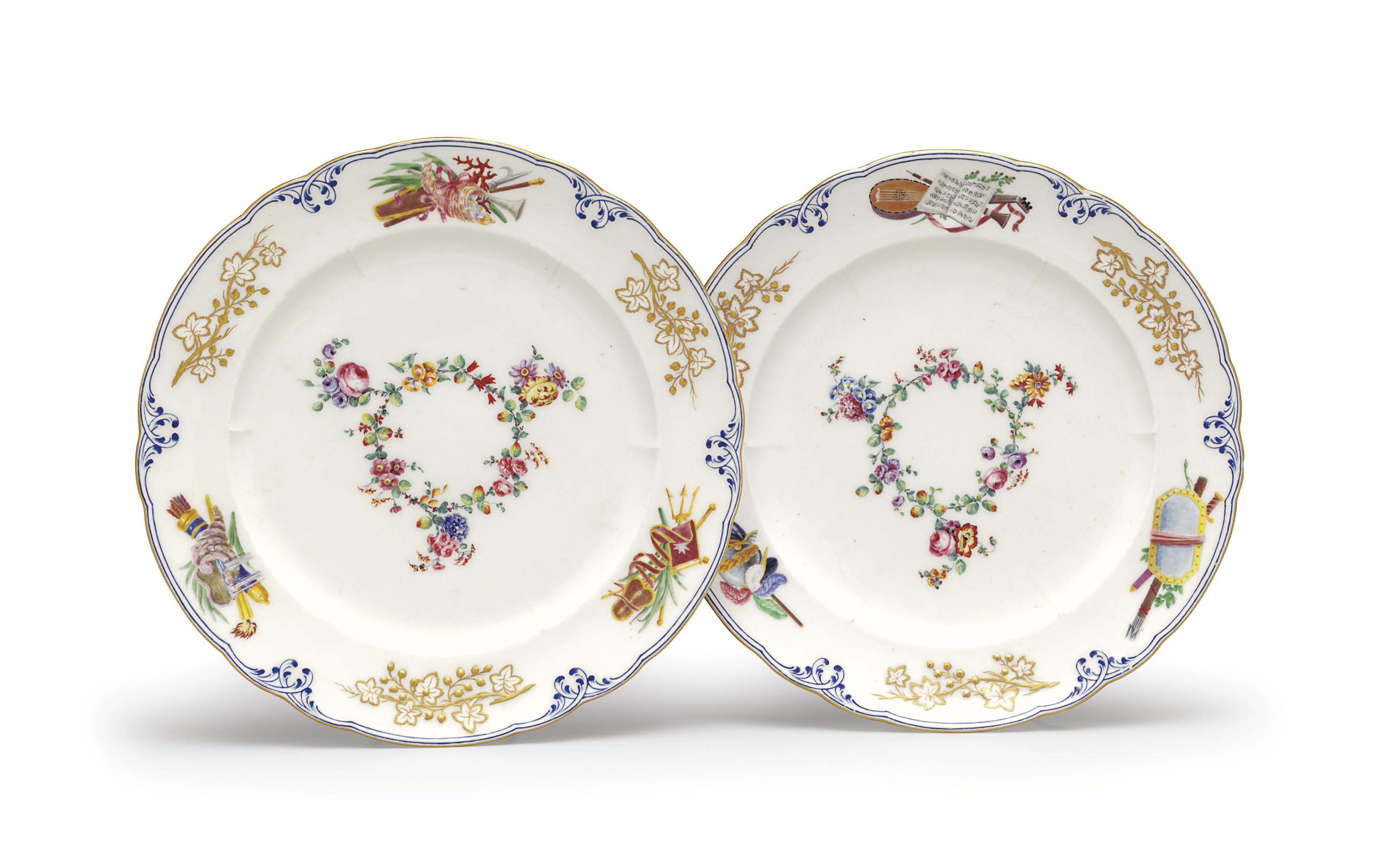 A PAIR OF SEVRES PORCELAIN PLATES FROM THE LOUIS XV VERSAILLES SERVICE