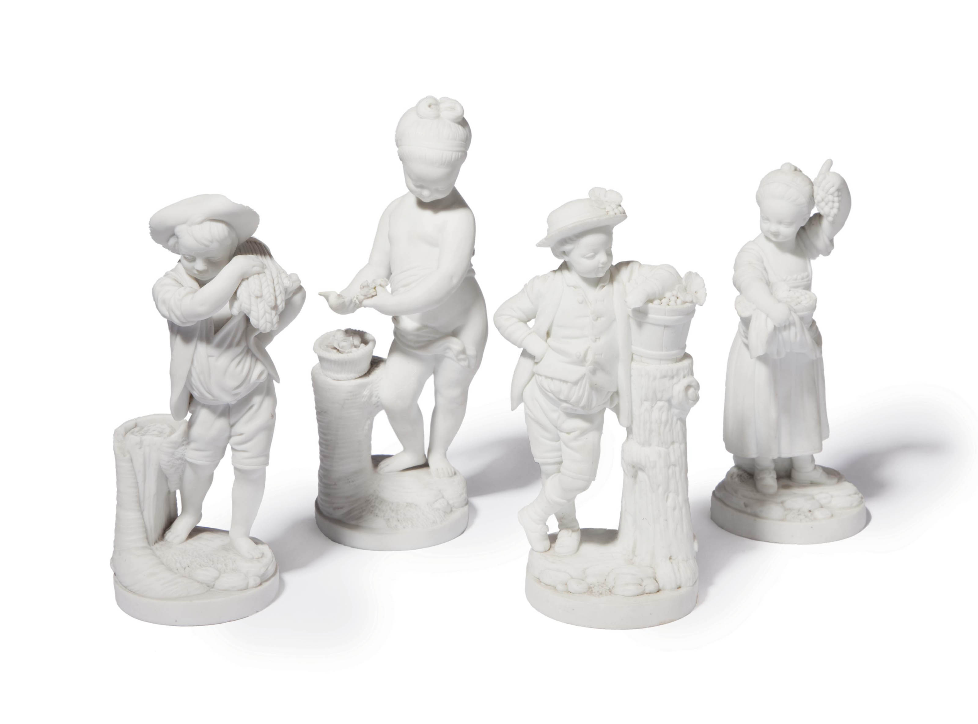 QUATRE STATUETTES EN BISCUIT DE PORCELAINE DE NIDERVILLER DU XVIIIEME