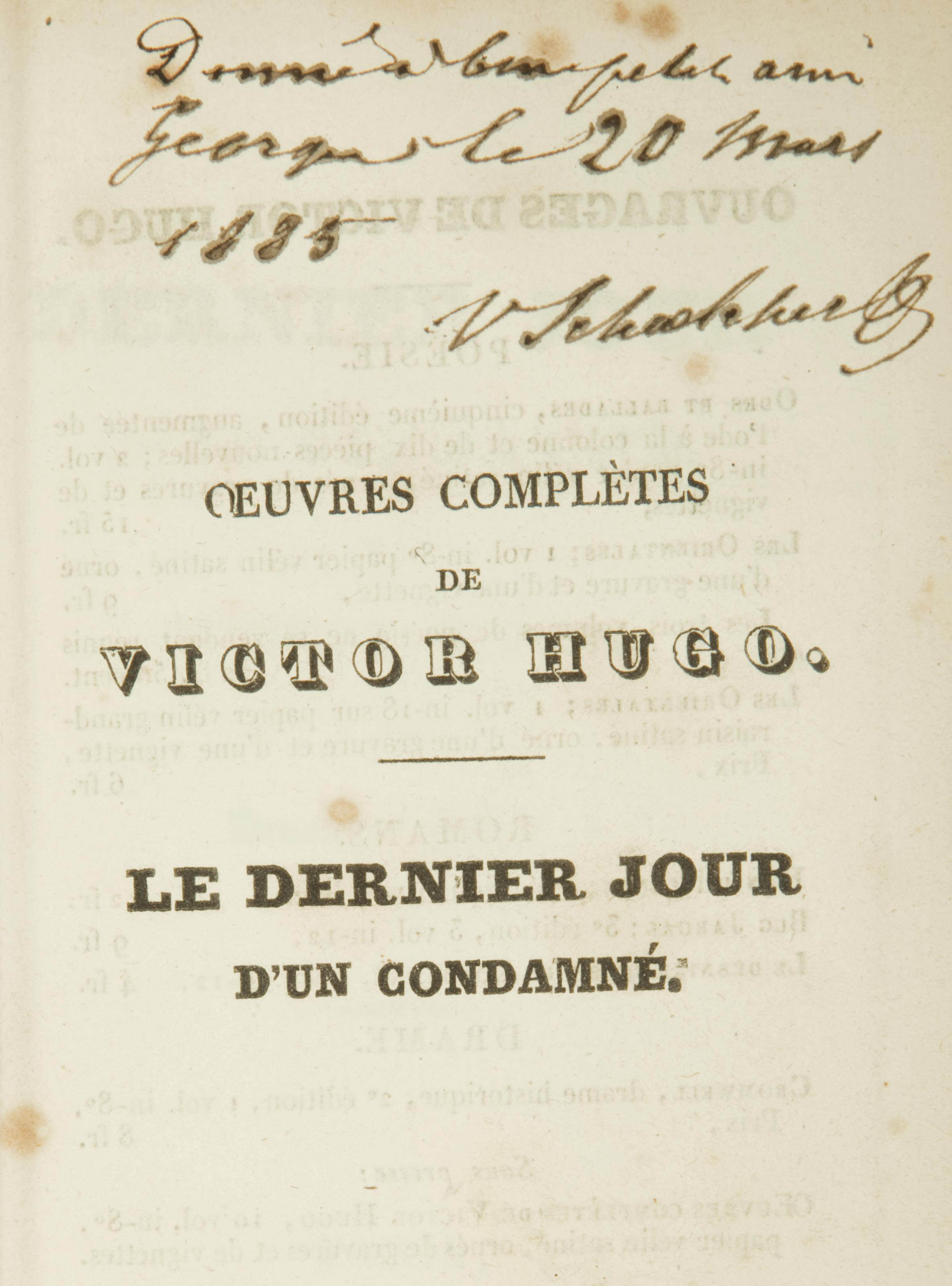 VICTOR HUGO. Le Dernier jour d'un condamné. Deuxième édition . Paris