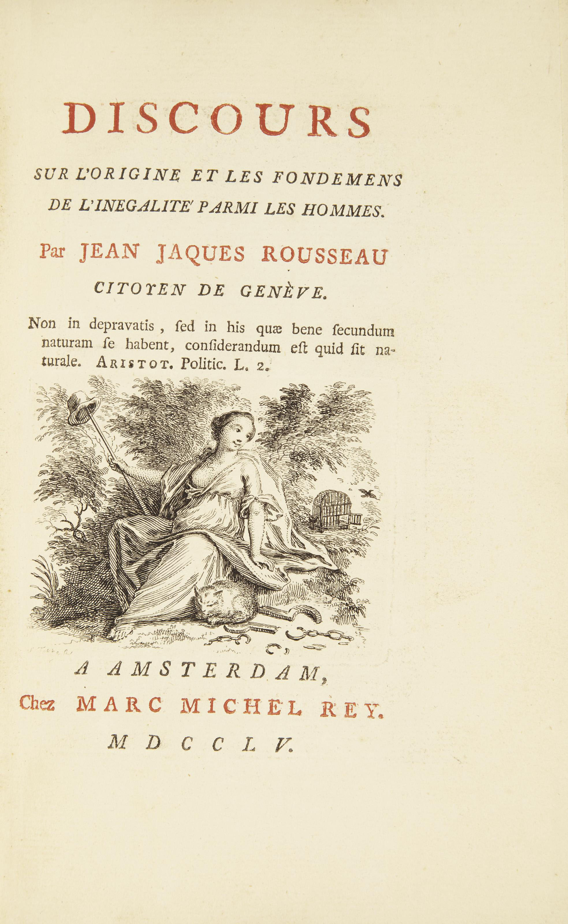 ROUSSEAU, JeanJacques (17121778). Discours sur l'origine et les fondemens de l'inégalité parmi