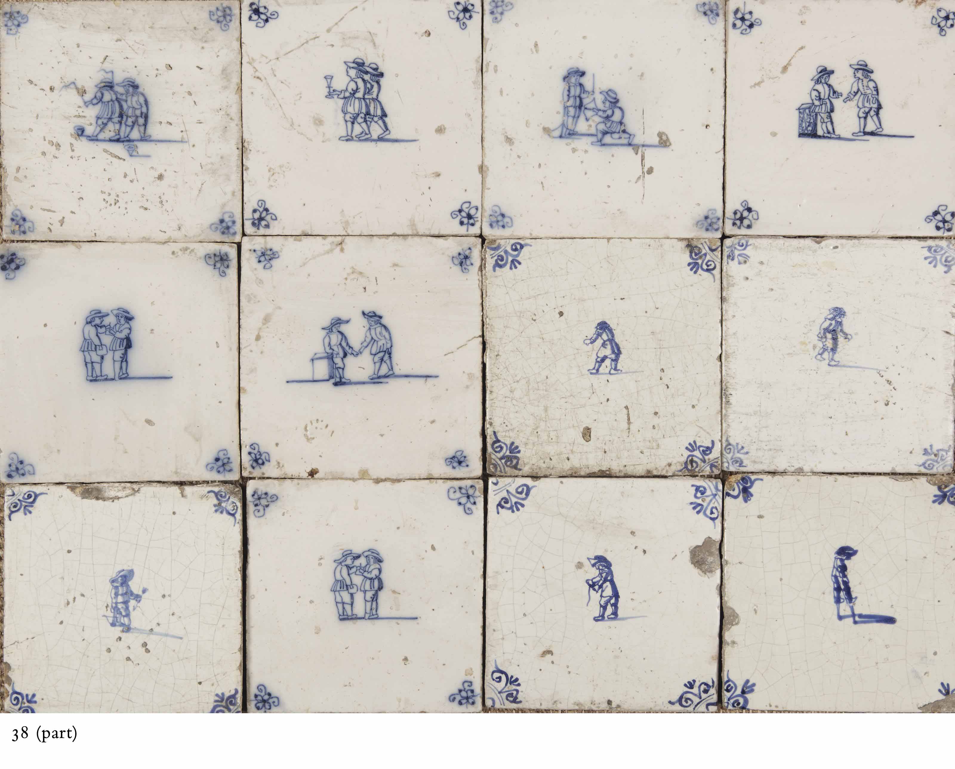 A collection of various Dutch blue and white tiles