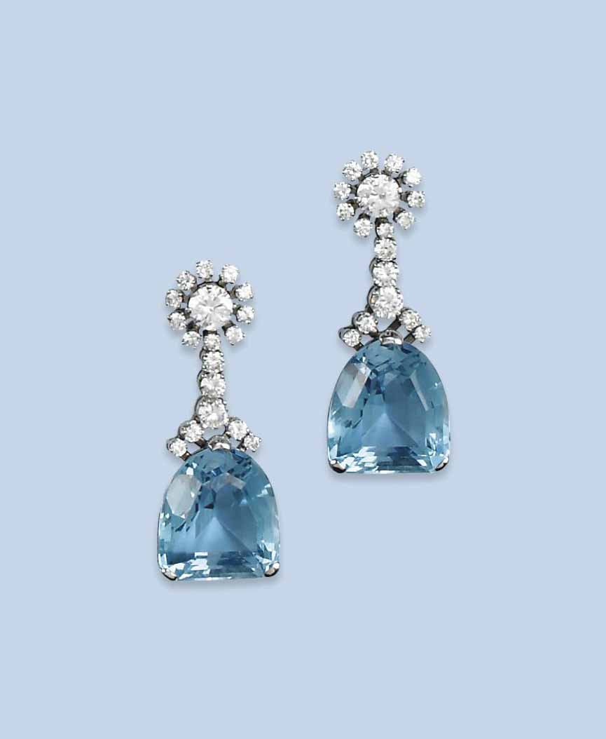 A PAIR OF AQUAMARINE AND DIAMOND EARRINGS Christie's